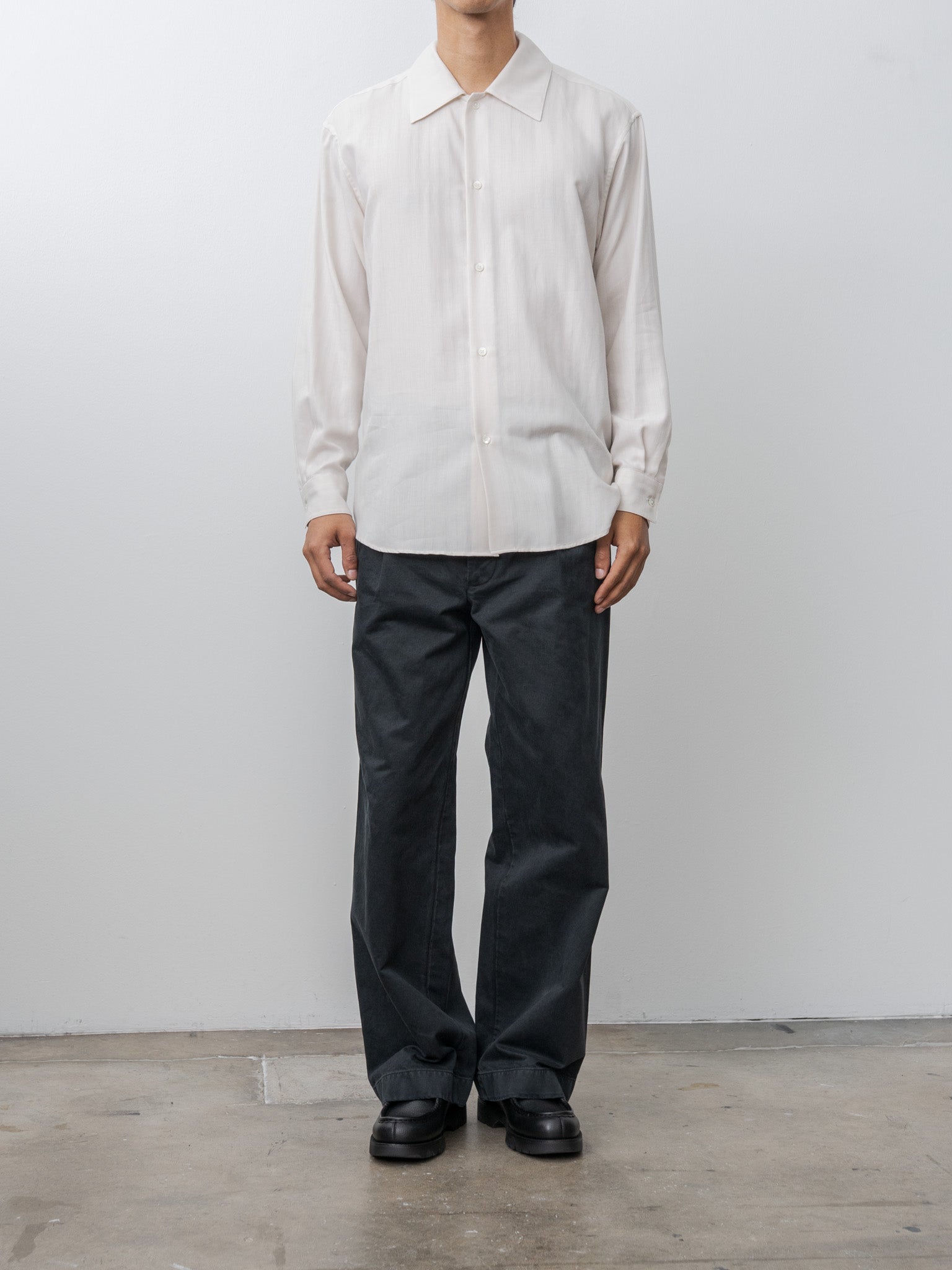 Namu Shop - Auralee Cotton Cashmere Herringbone Shirt - Ivory White