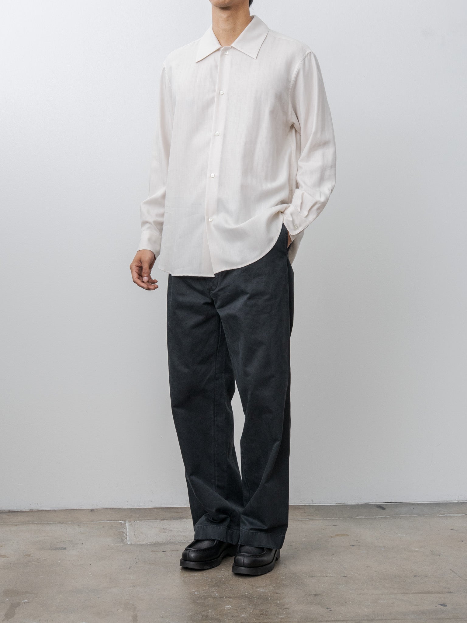 Namu Shop - Auralee Cotton Cashmere Herringbone Shirt - Ivory White