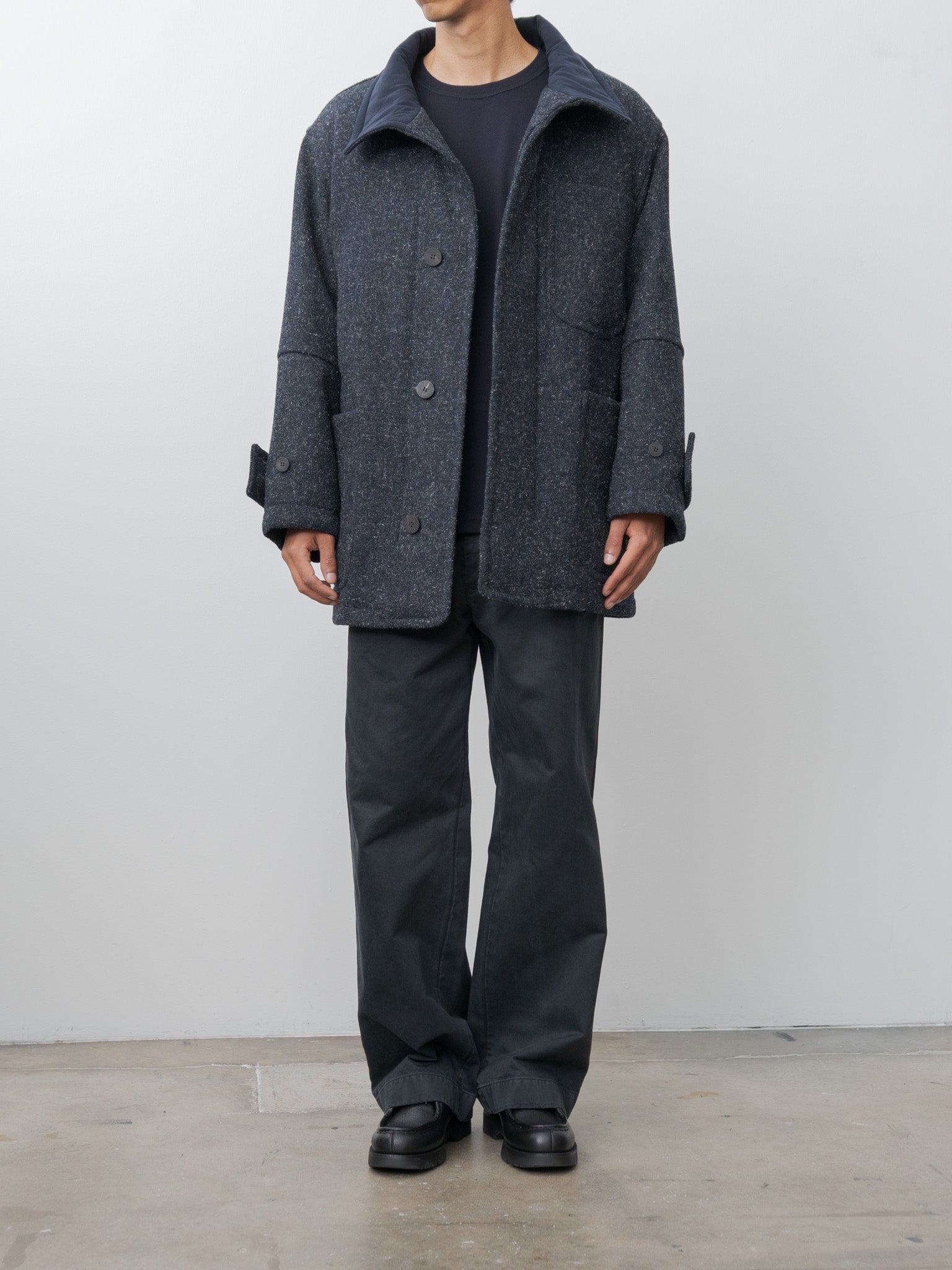 Namu Shop - Document Shearling Trimmed Kemp Melton Half Coat - Navy