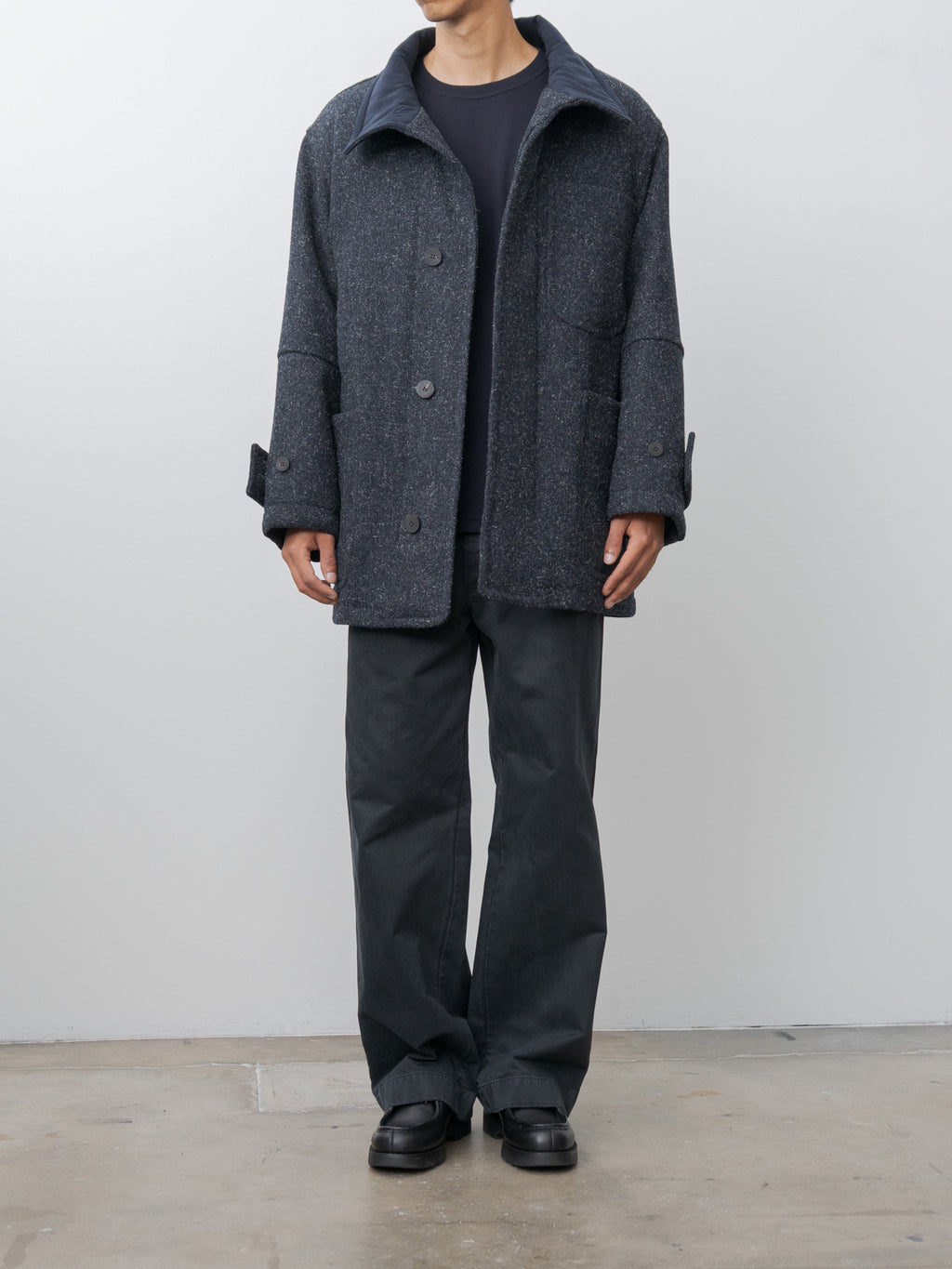 Namu Shop - Document Shearling Trimmed Kemp Melton Half Coat - Navy