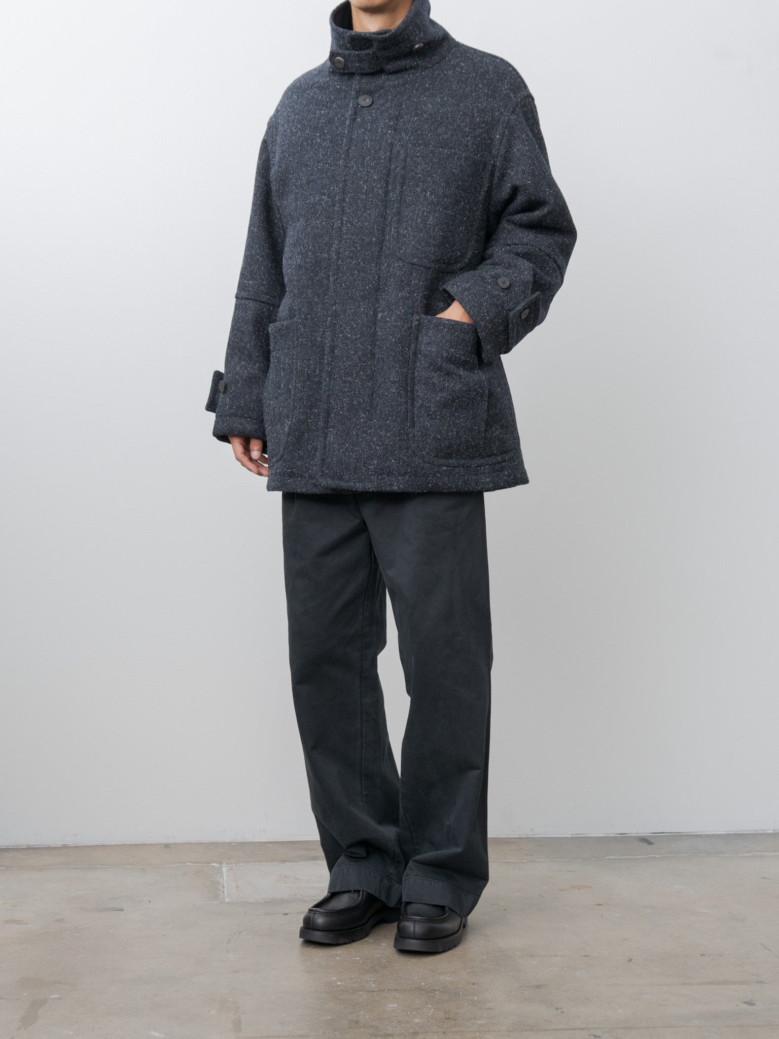 Namu Shop - Document Shearling Trimmed Kemp Melton Half Coat - Navy