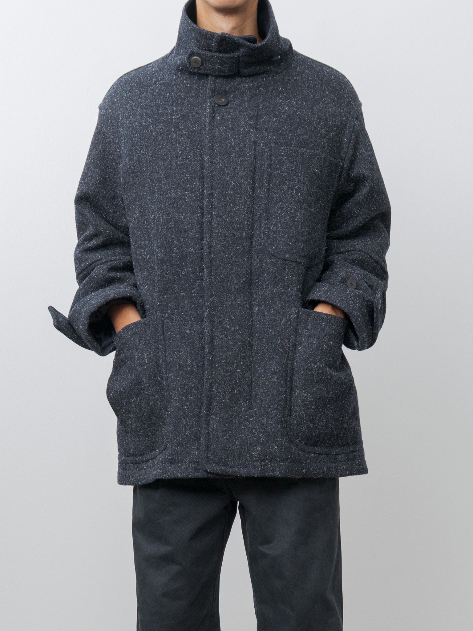 Namu Shop - Document Shearling Trimmed Kemp Melton Half Coat - Navy