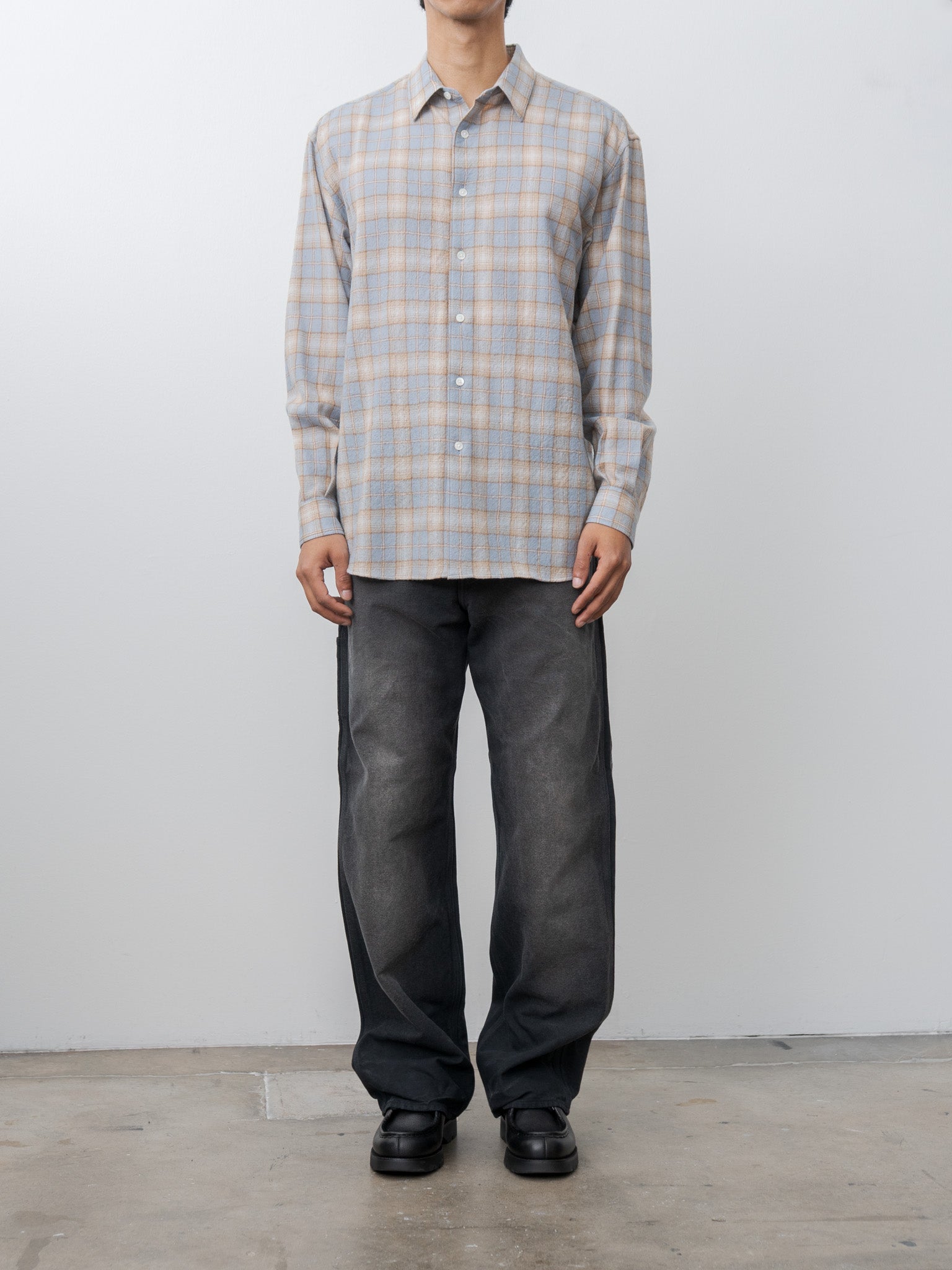 Namu Shop - Auralee Airy Wool Check Shirt - Light Blue × Beige