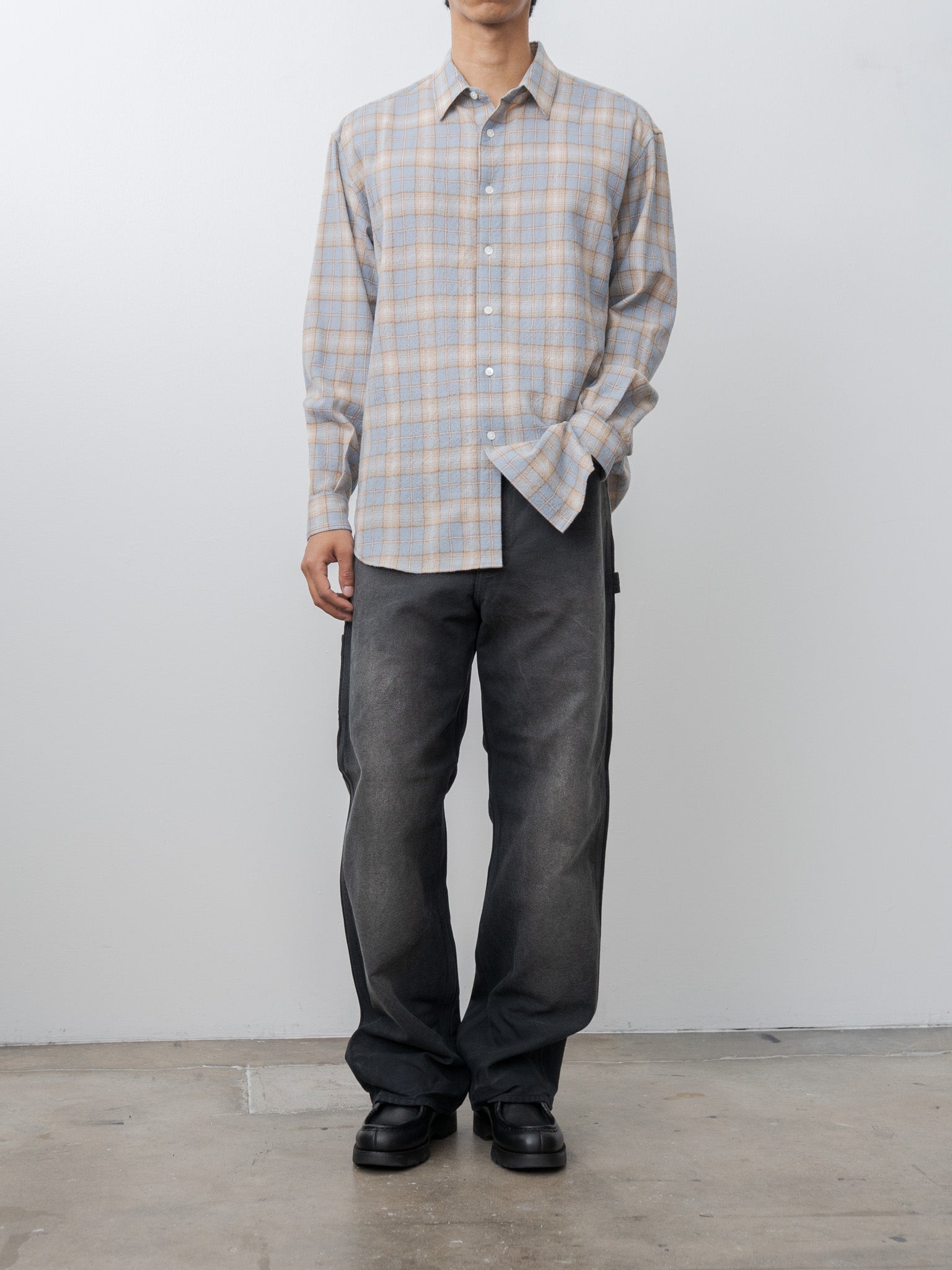 Namu Shop - Auralee Airy Wool Check Shirt - Light Blue × Beige