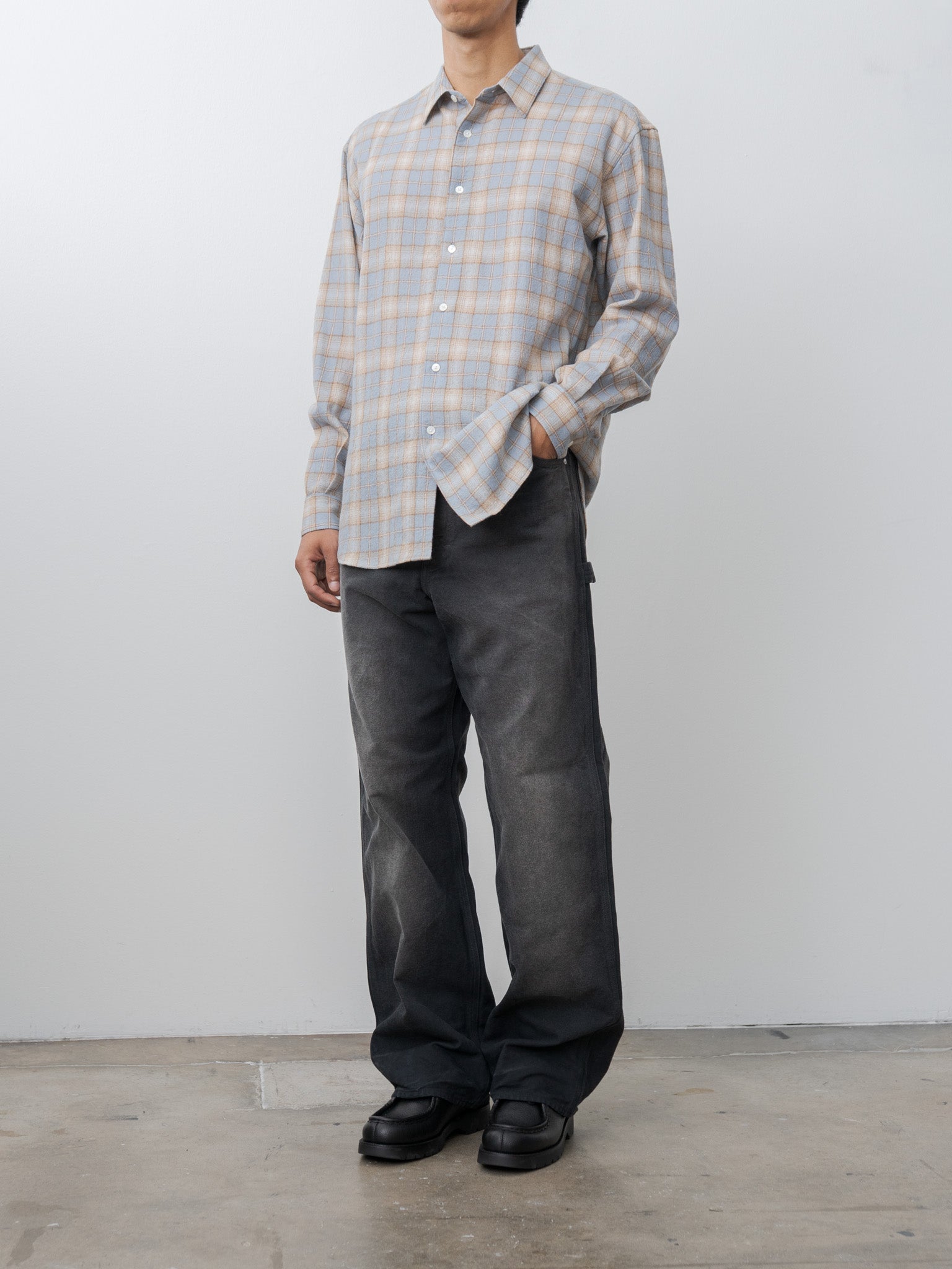 Namu Shop - Auralee Airy Wool Check Shirt - Light Blue × Beige