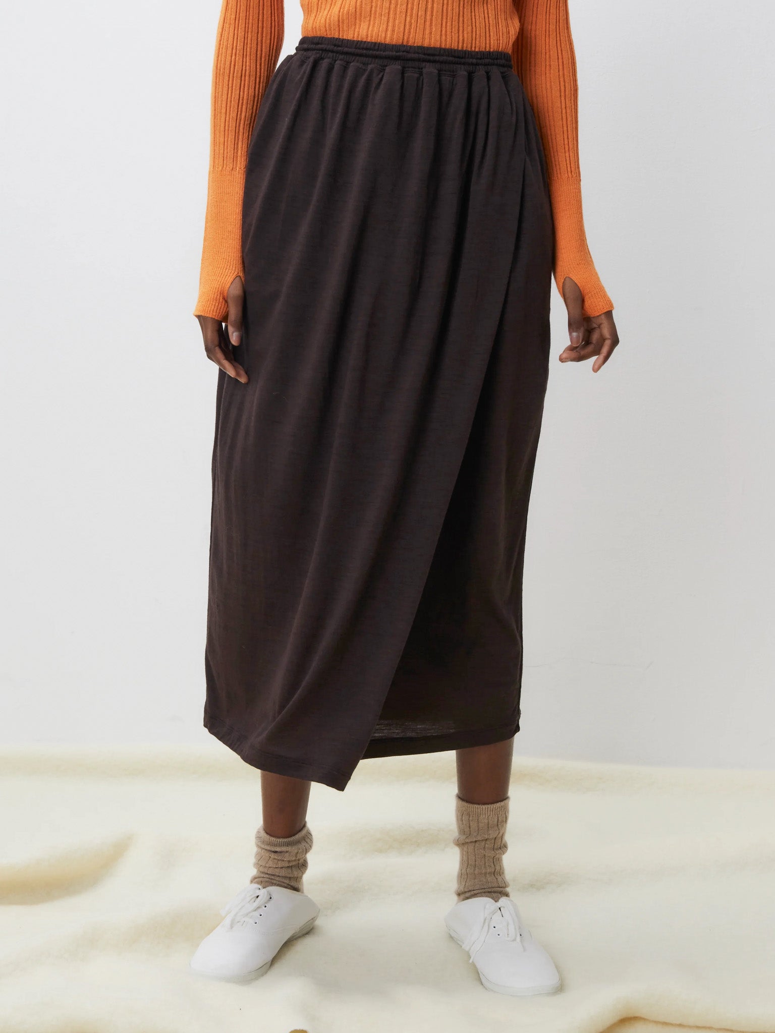 Namu Shop - Unfil Superfine Merino Plain Jersey Skirt - Dark Brown