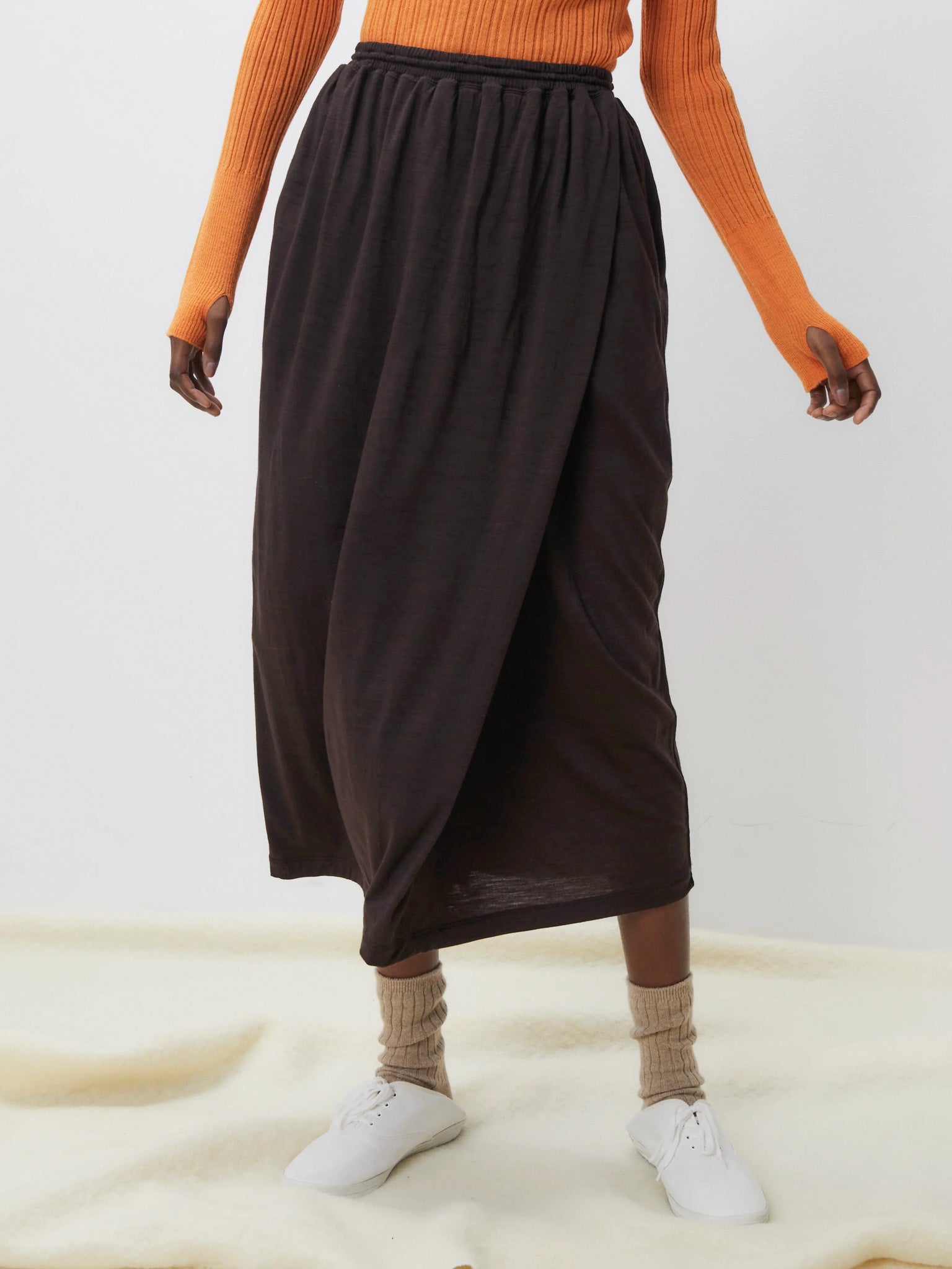 Namu Shop - Unfil Superfine Merino Plain Jersey Skirt - Dark Brown