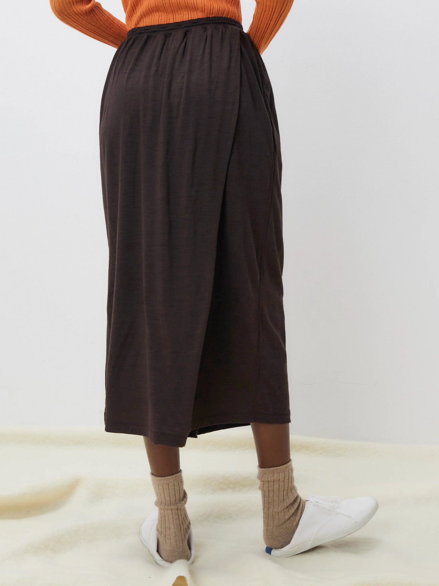Namu Shop - Unfil Superfine Merino Plain Jersey Skirt - Dark Brown