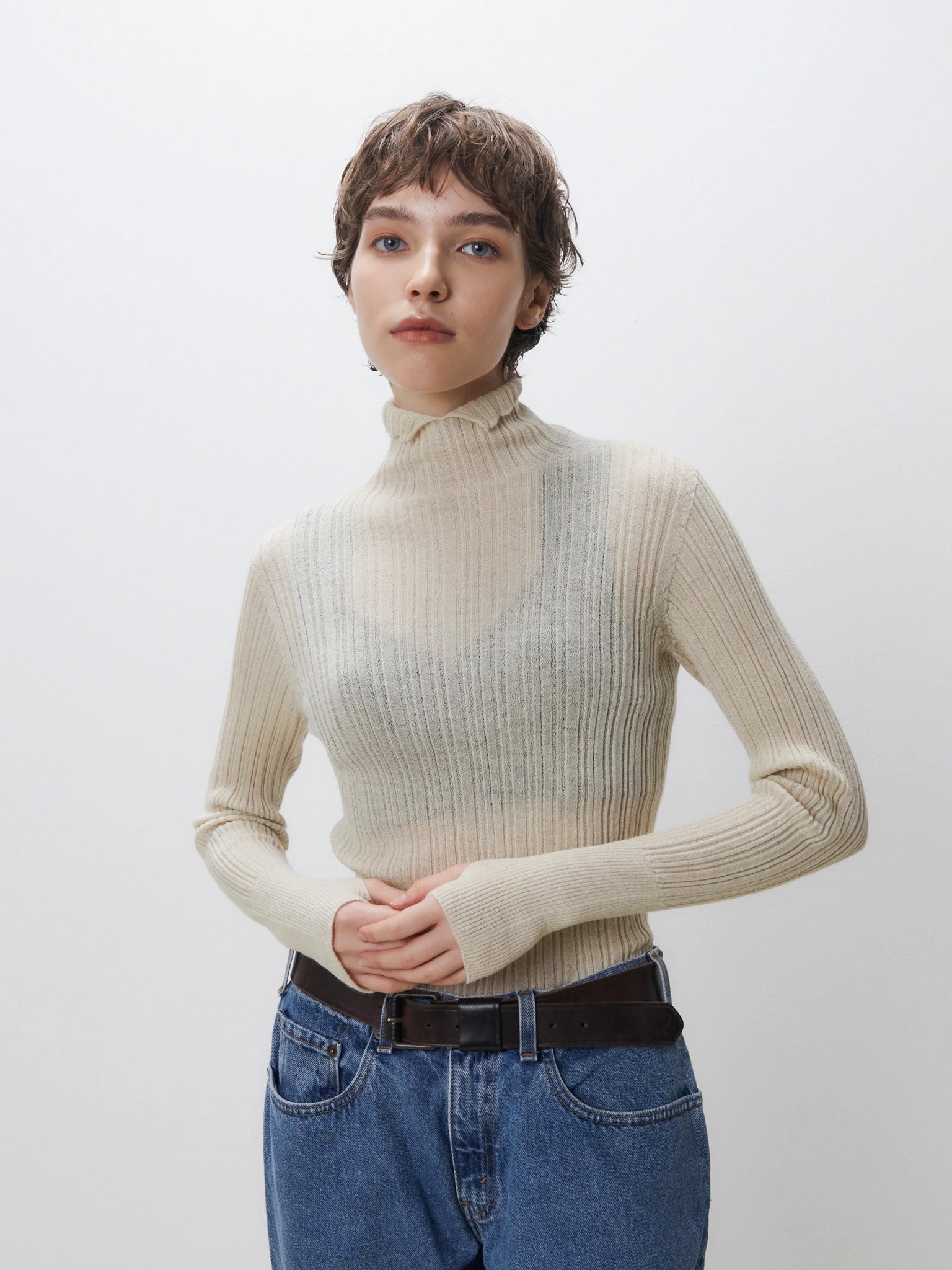 Namu Shop - Unfil Baby Suri Alpaca High Neck Sweater - Ivory