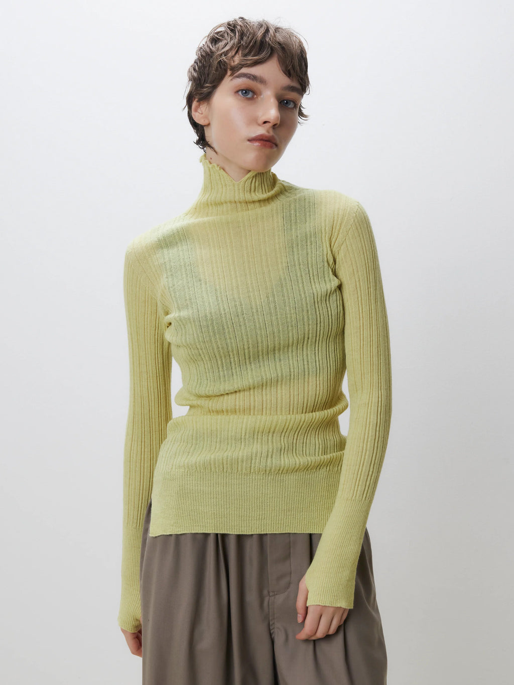 Namu Shop - Unfil Baby Suri Alpaca High Neck Sweater - Lemon Yellow
