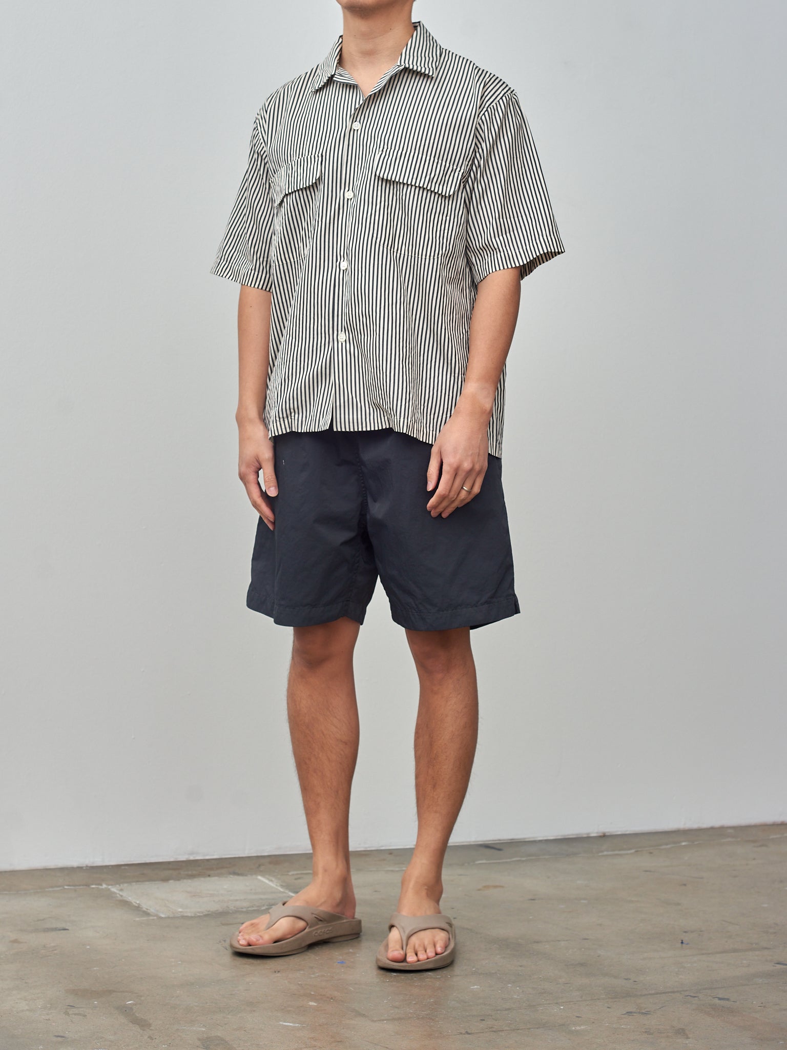 Namu Shop - Kaptain Sunshine Short Sleeve Open Collar Shirt - Hickory Stripe