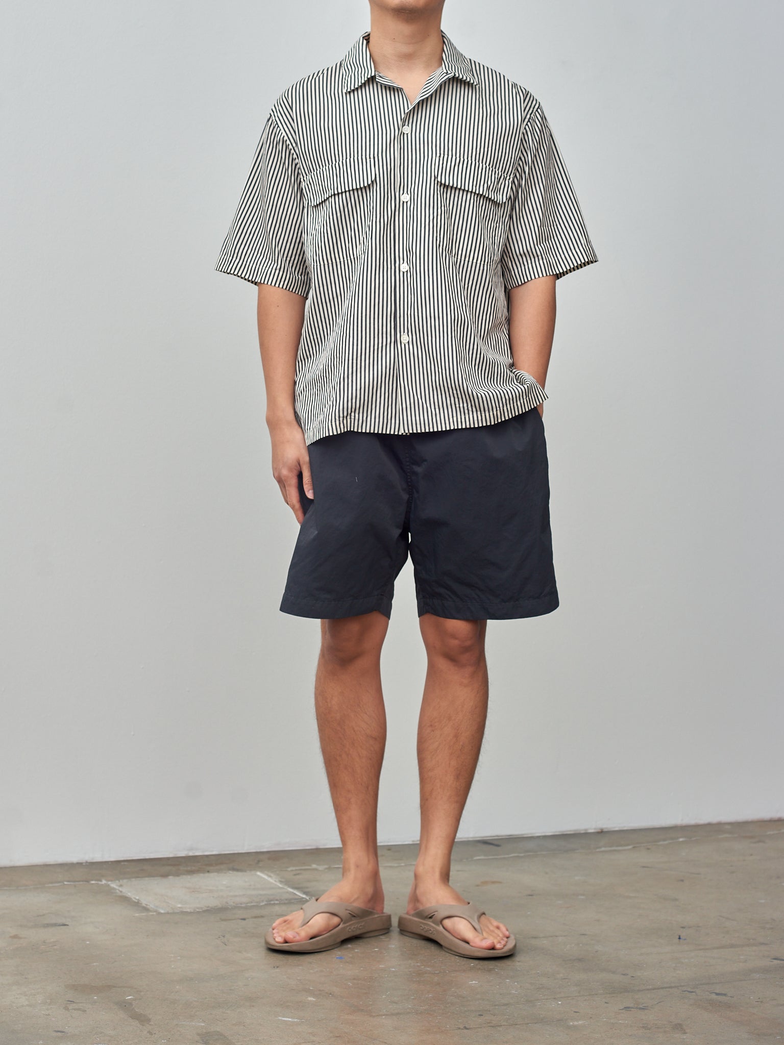 Namu Shop - Kaptain Sunshine Short Sleeve Open Collar Shirt - Hickory Stripe