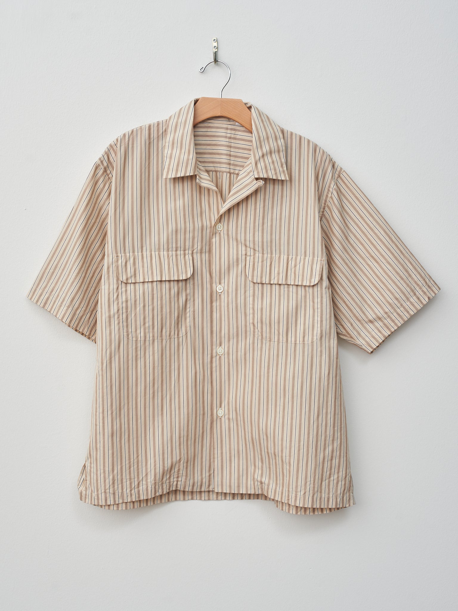 Namu Shop - Kaptain Sunshine Short Sleeve Open Collar Shirt - Beige Stripe