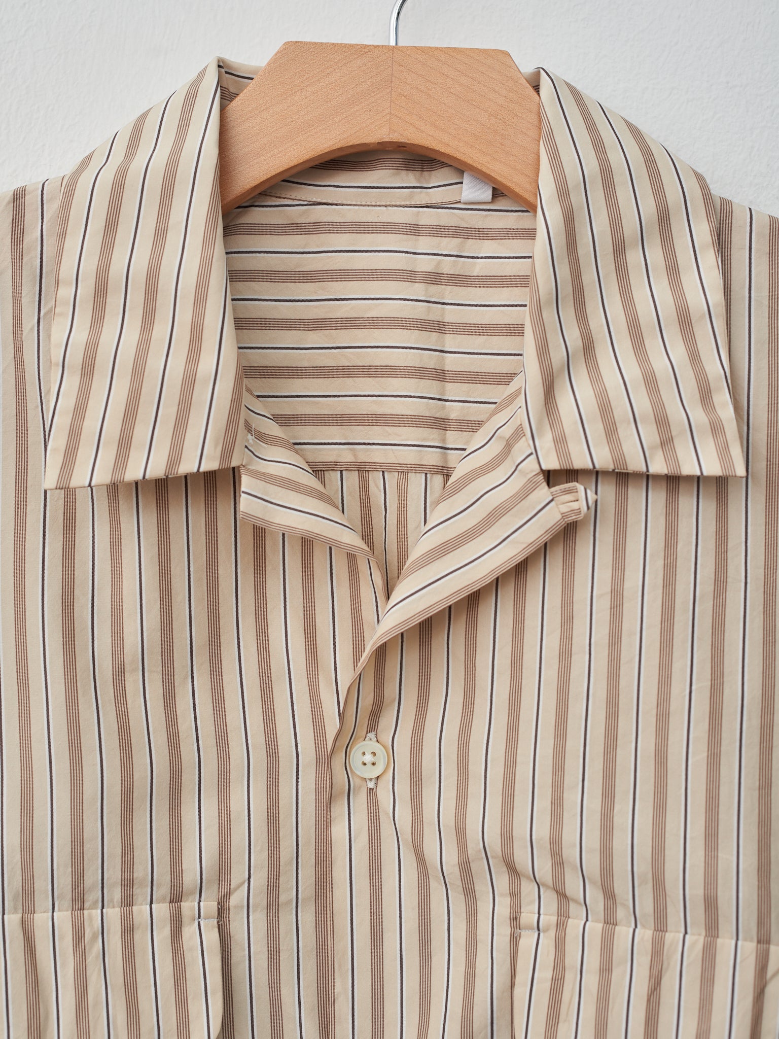 Namu Shop - Kaptain Sunshine Short Sleeve Open Collar Shirt - Beige Stripe