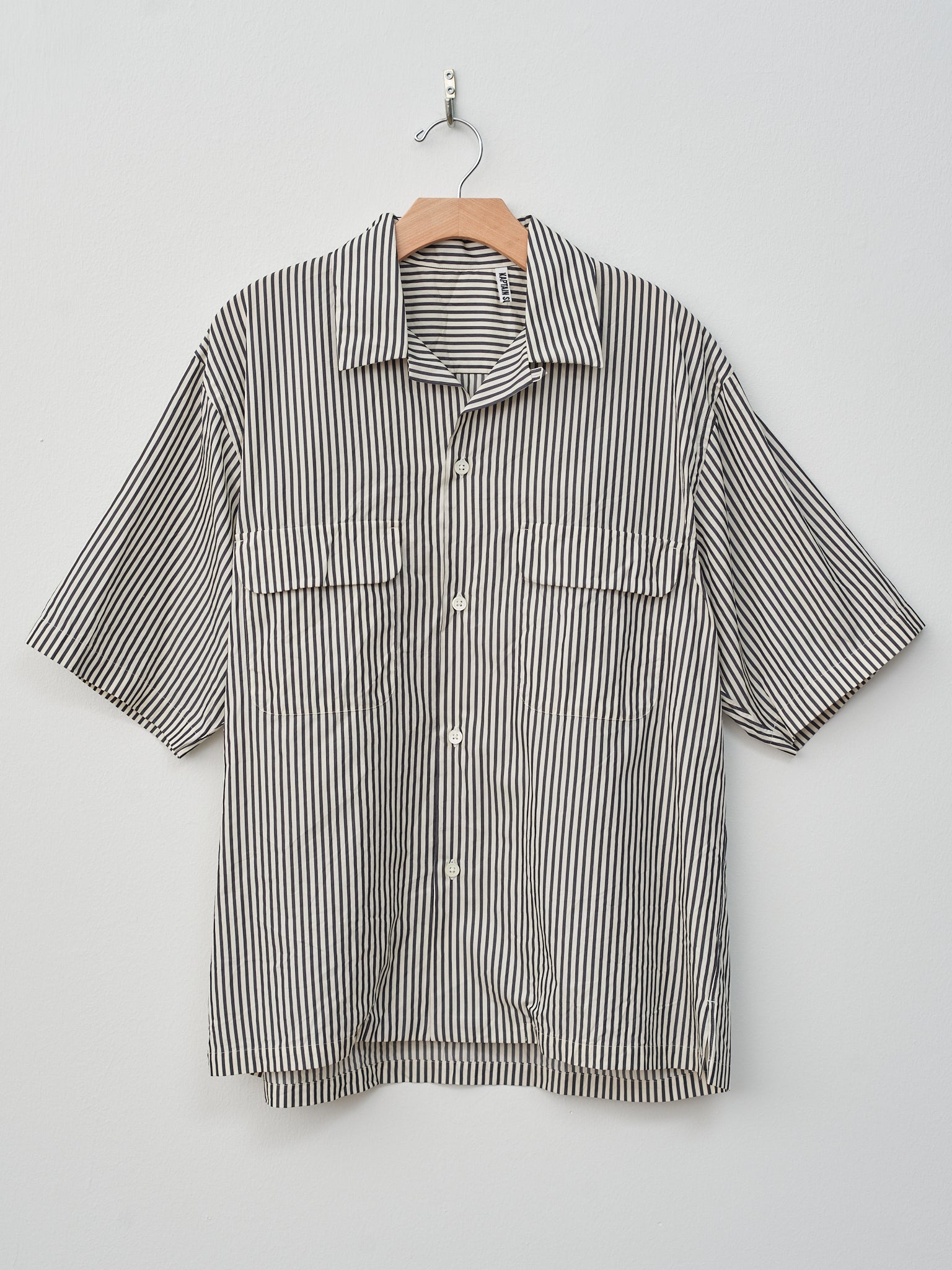 Namu Shop - Kaptain Sunshine Short Sleeve Open Collar Shirt - Hickory Stripe