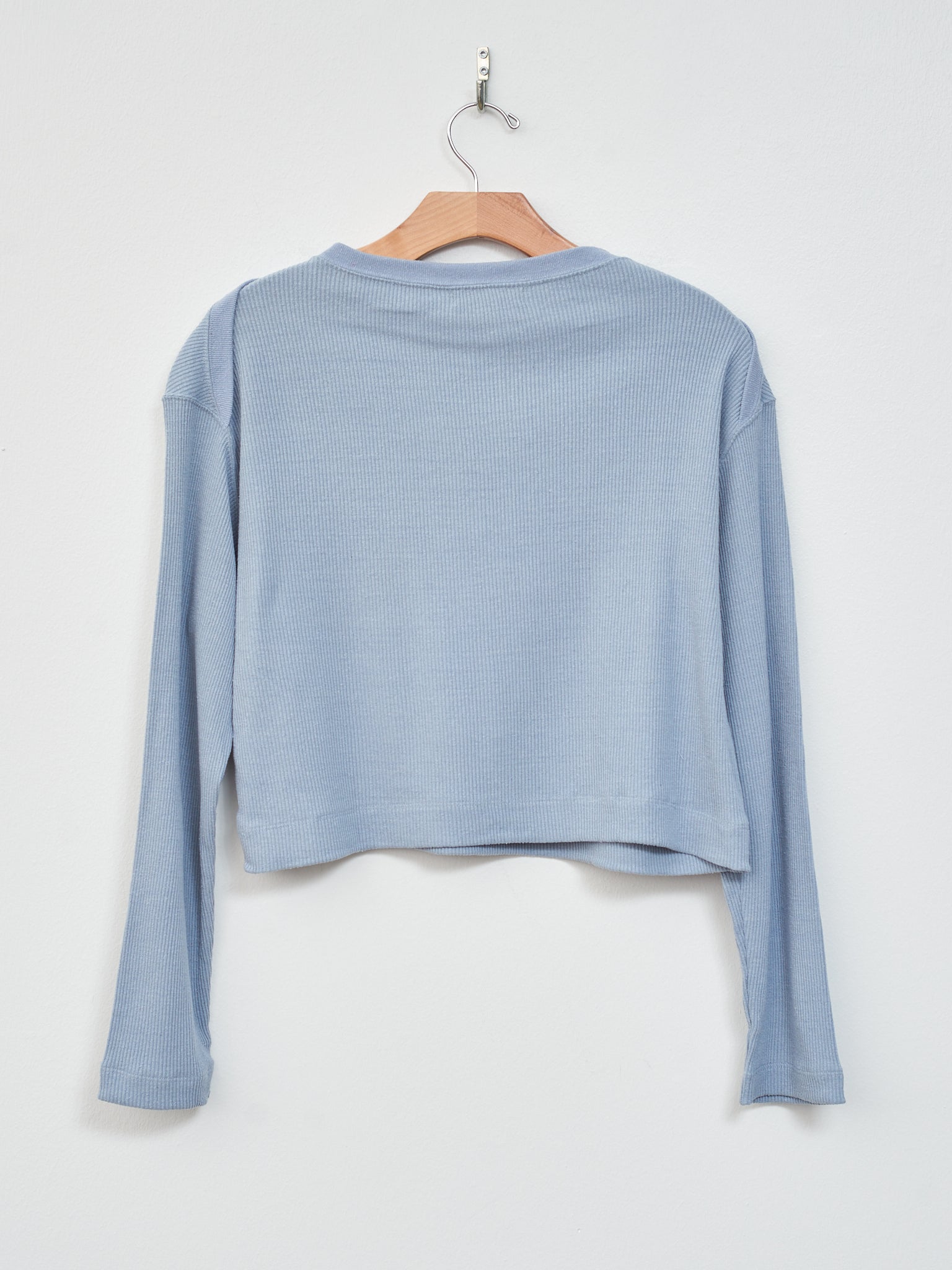 Namu Shop - Unfil Raw Silk Rib Jersey Cropped Long Sleeve Tee - Smoky Blue