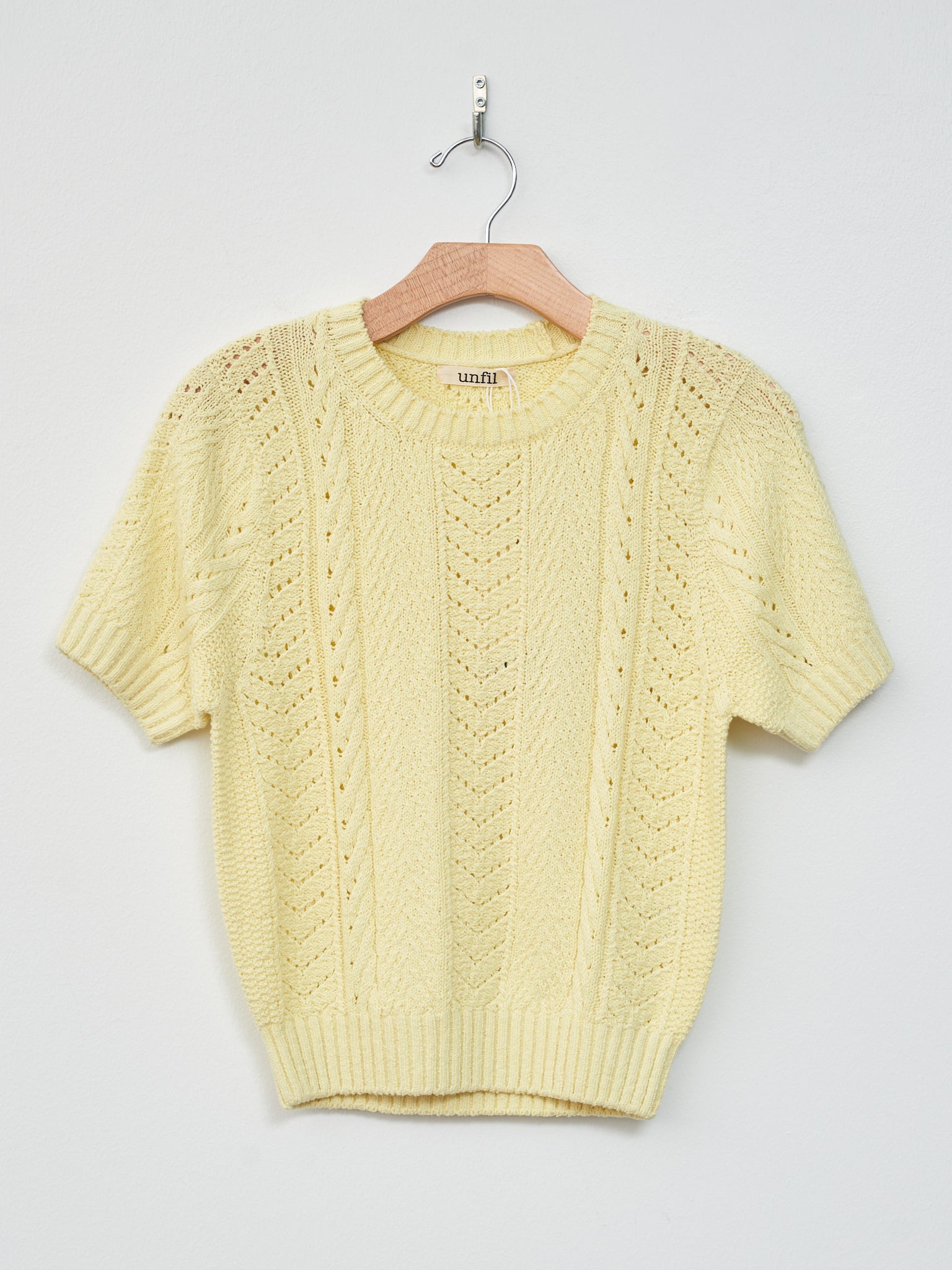 Namu Shop - Unfil Open Work Cable Knit Sweater - Cream Yellow