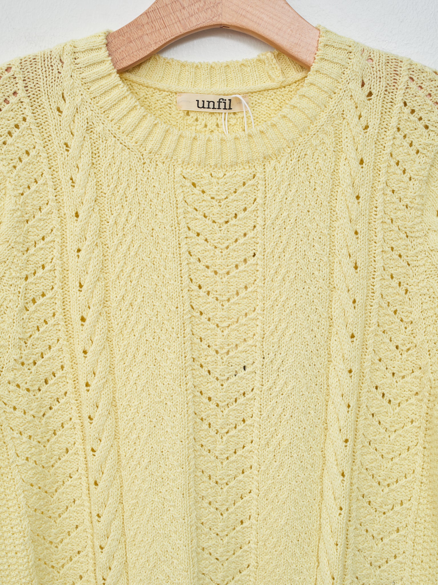 Namu Shop - Unfil Open Work Cable Knit Sweater - Cream Yellow