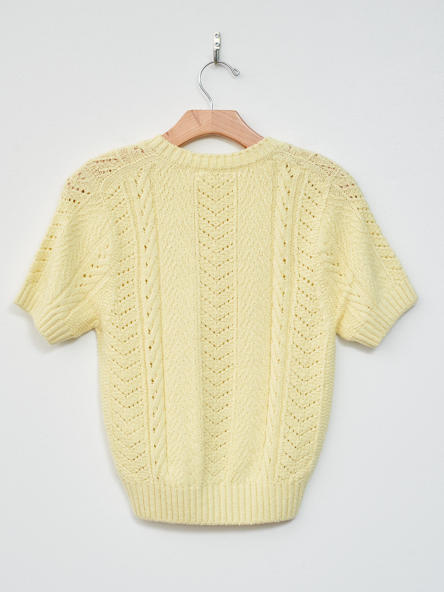 Namu Shop - Unfil Open Work Cable Knit Sweater - Cream Yellow