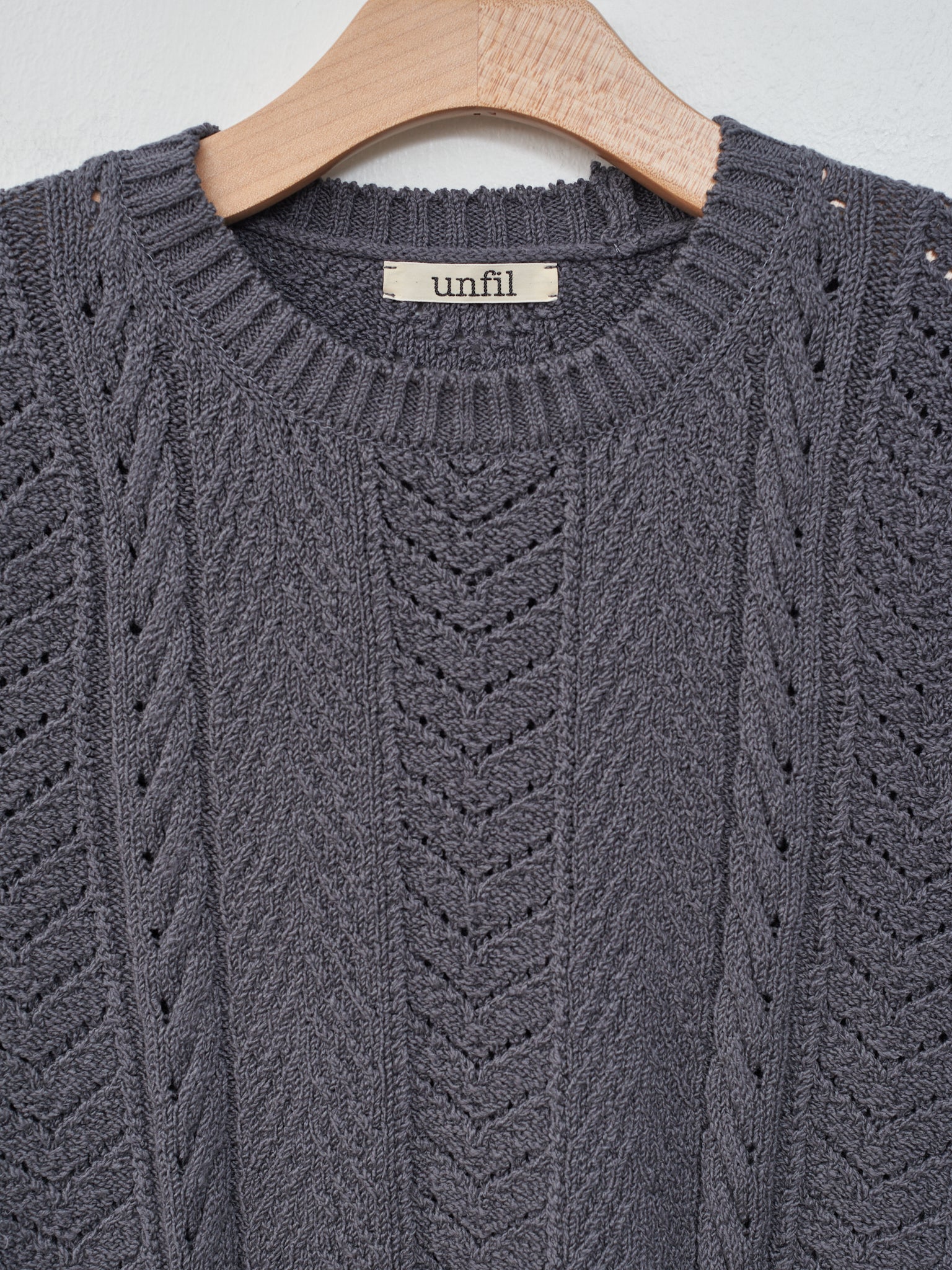 Namu Shop - Unfil Open Work Cable Knit Sweater - Charcoal
