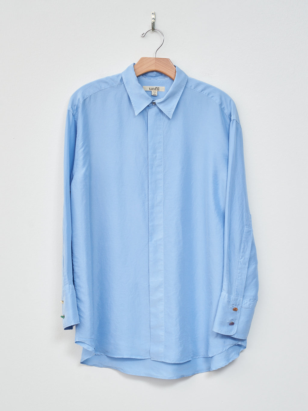 Namu Shop - Unfil Silk Habotai Oversized Shirt - Sax Blue