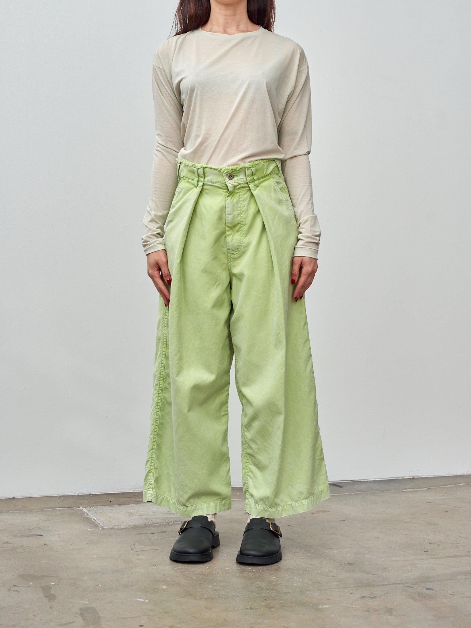 Namu Shop - Unfil Egyptian Cotton Wide Leg Pants - Washed Green