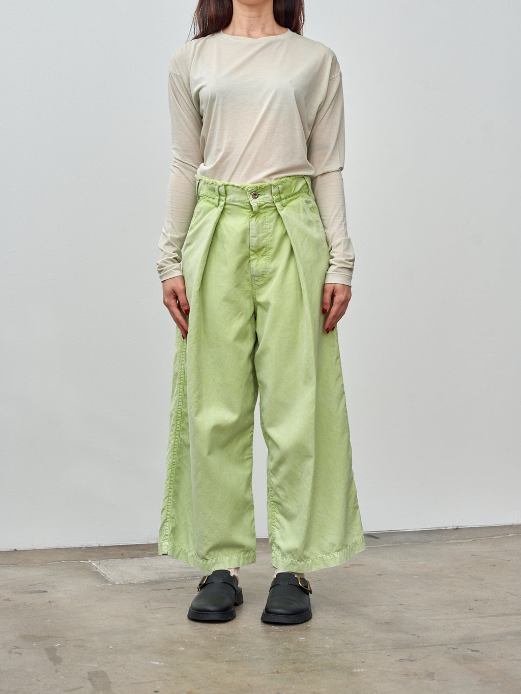 Namu Shop - Unfil Egyptian Cotton Wide Leg Pants - Washed Green
