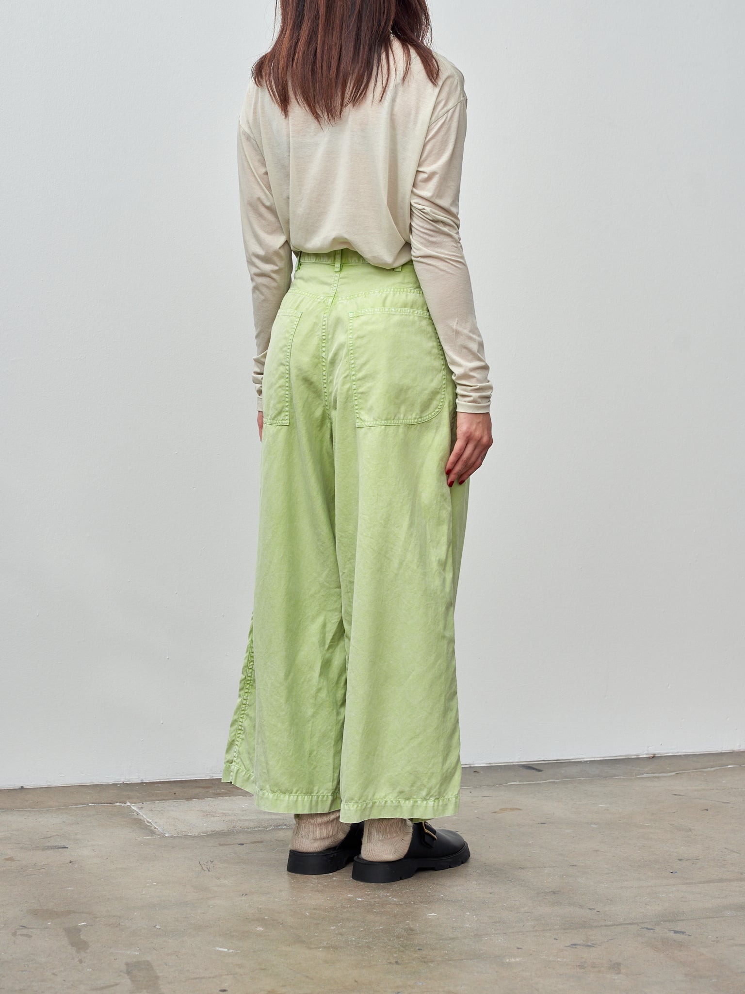 Namu Shop - Unfil Egyptian Cotton Wide Leg Pants - Washed Green