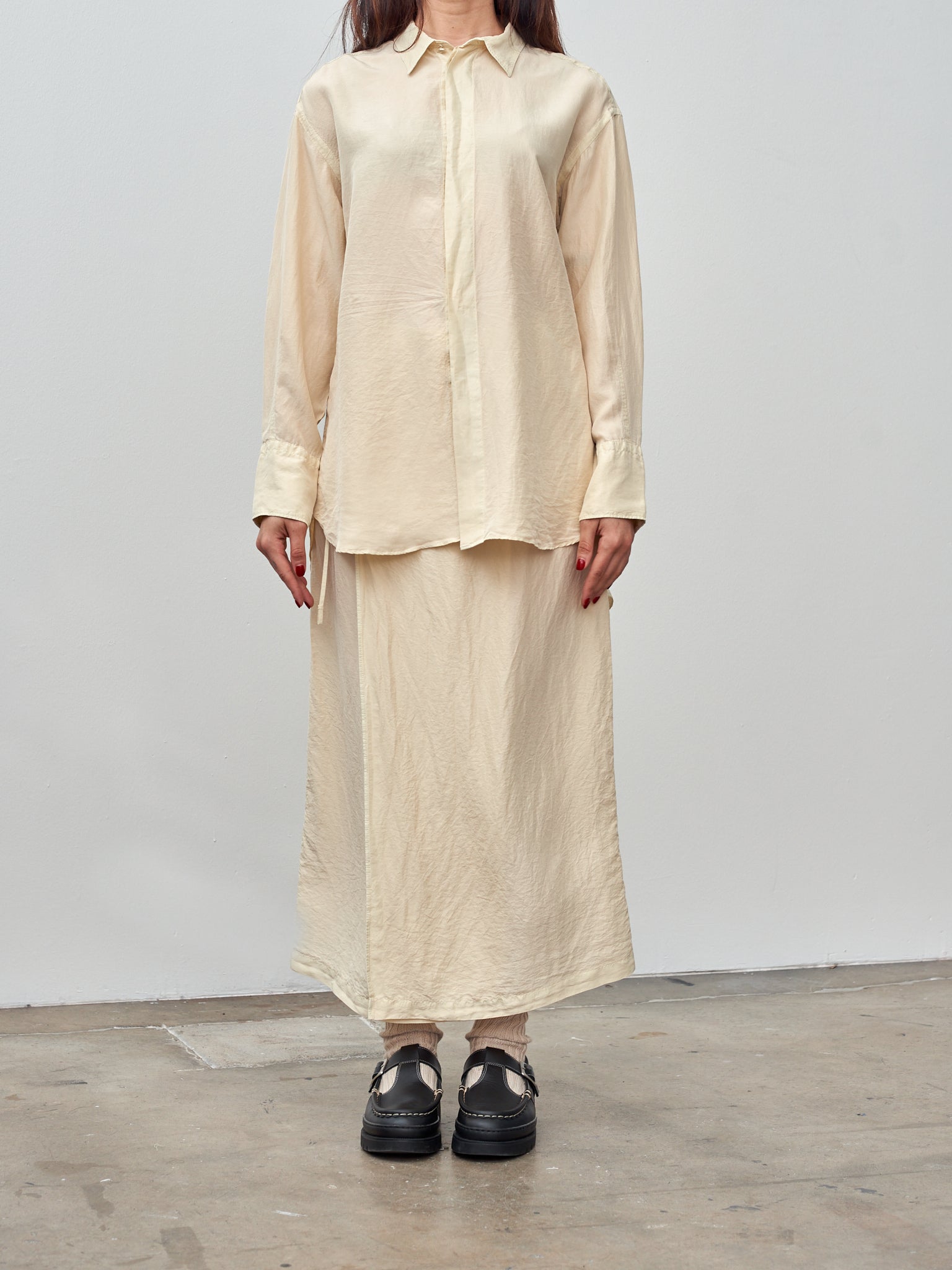 Namu Shop - Unfil Silk Habotai Oversized Shirt - Butter