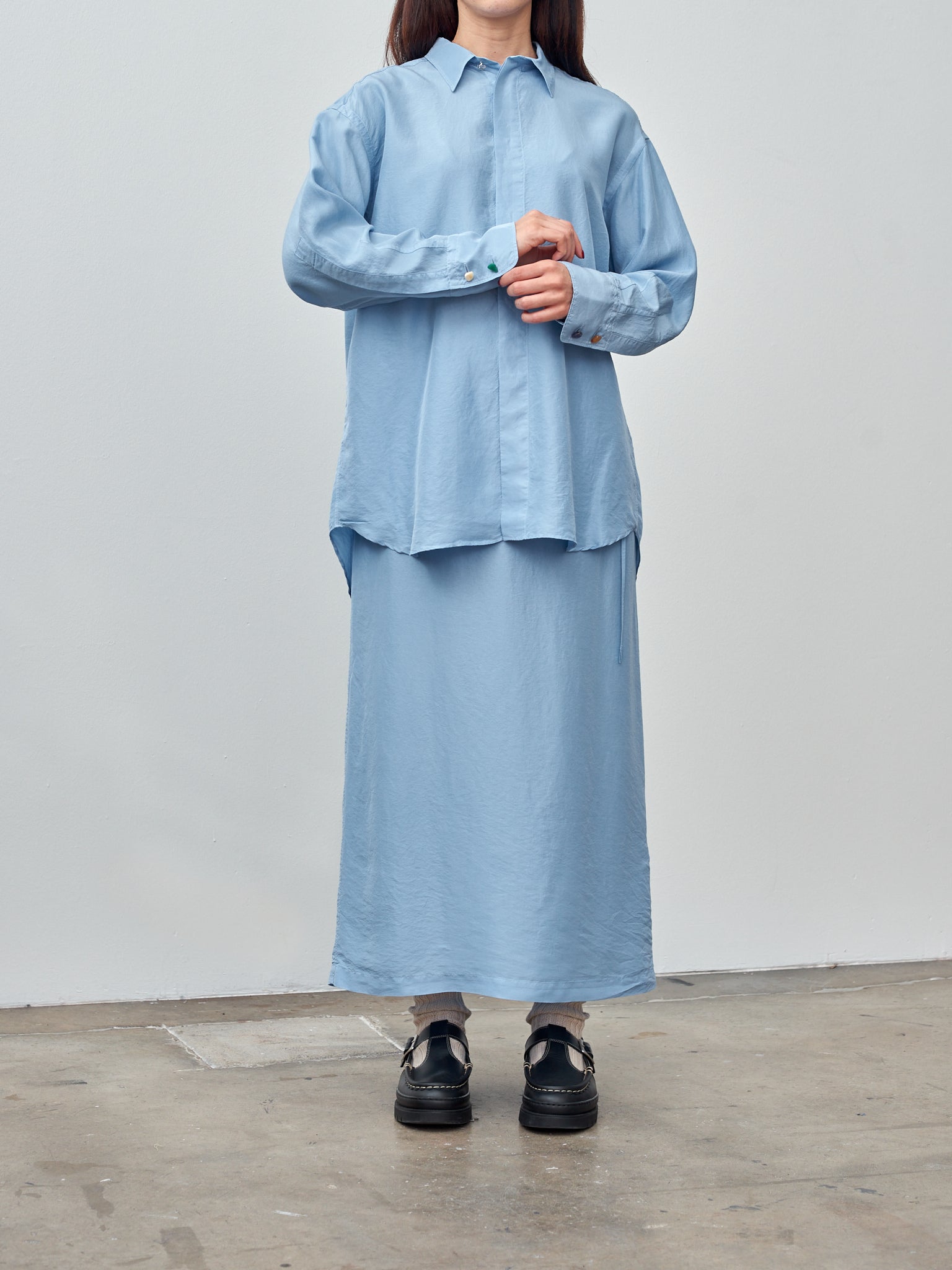 Namu Shop - Unfil Silk Habotai Oversized Shirt - Sax Blue