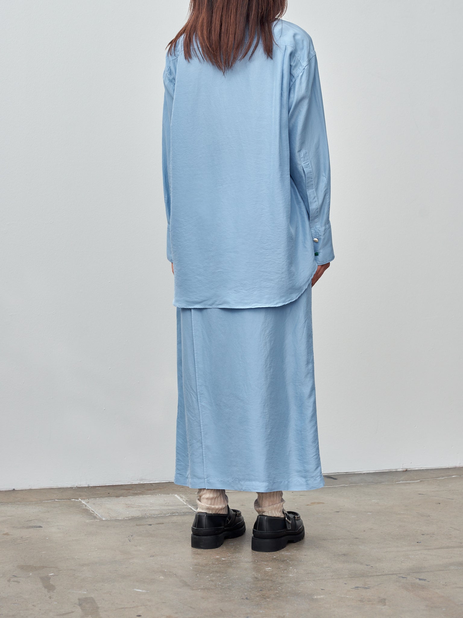 Namu Shop - Unfil Silk Habotai Oversized Shirt - Sax Blue