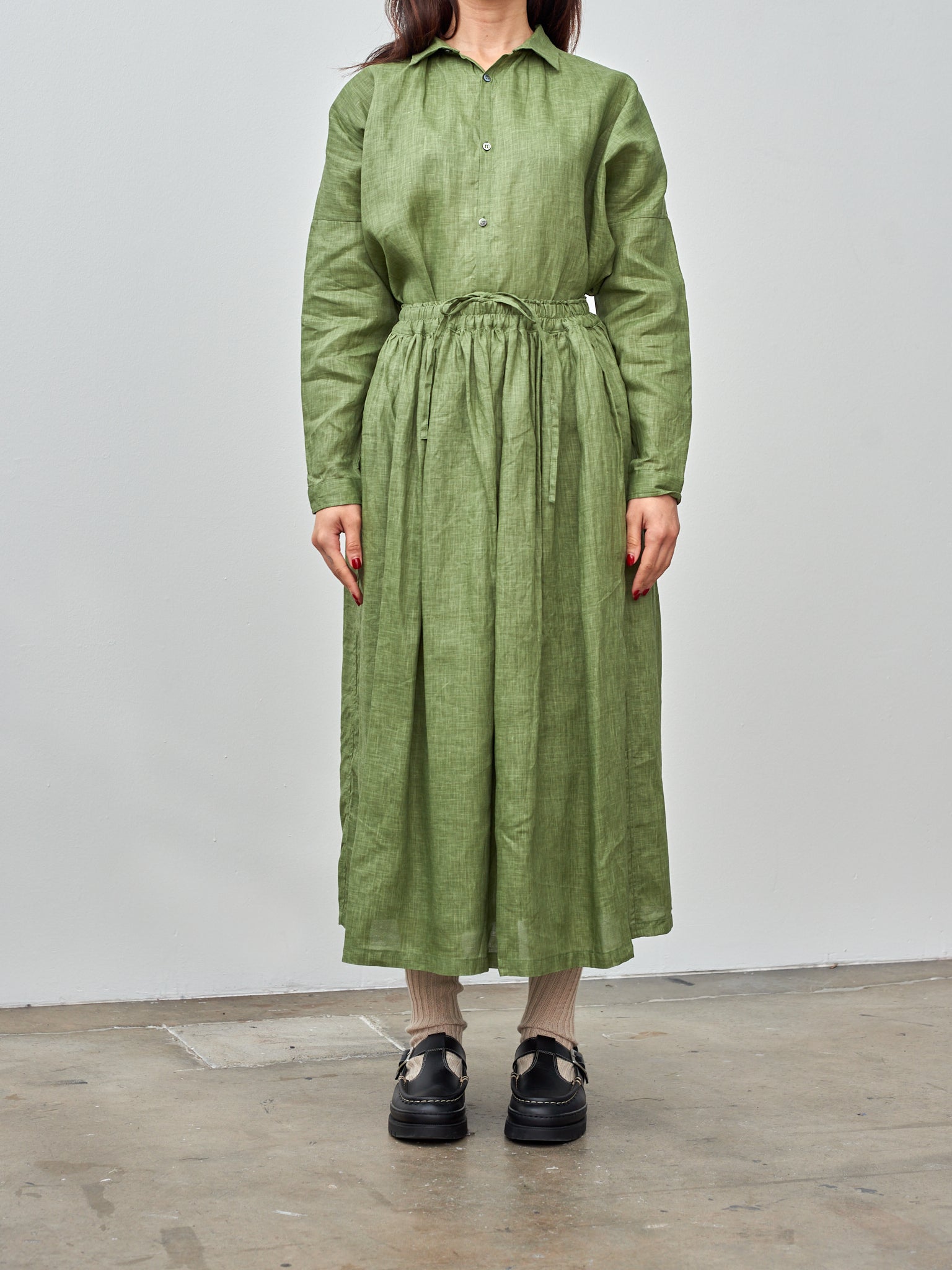 Namu Shop - Ichi Pigment Color Linen Skirt - Green