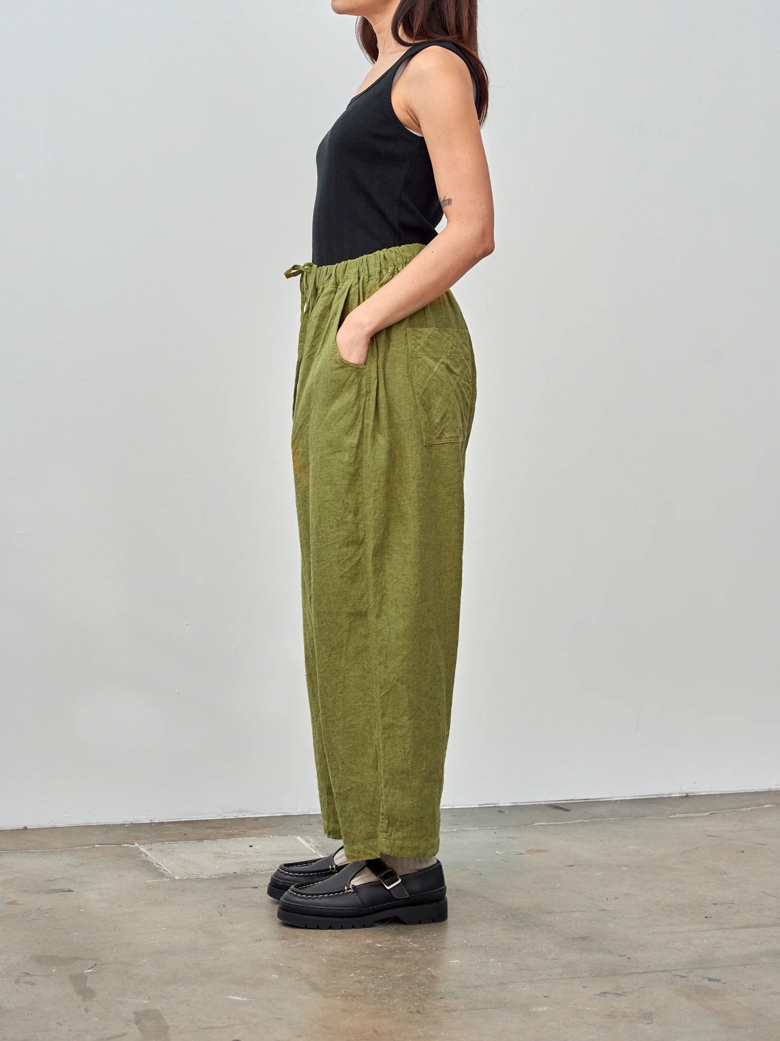 Namu Shop - Ichi Antiquites Herringbone Pants - Yellow Green
