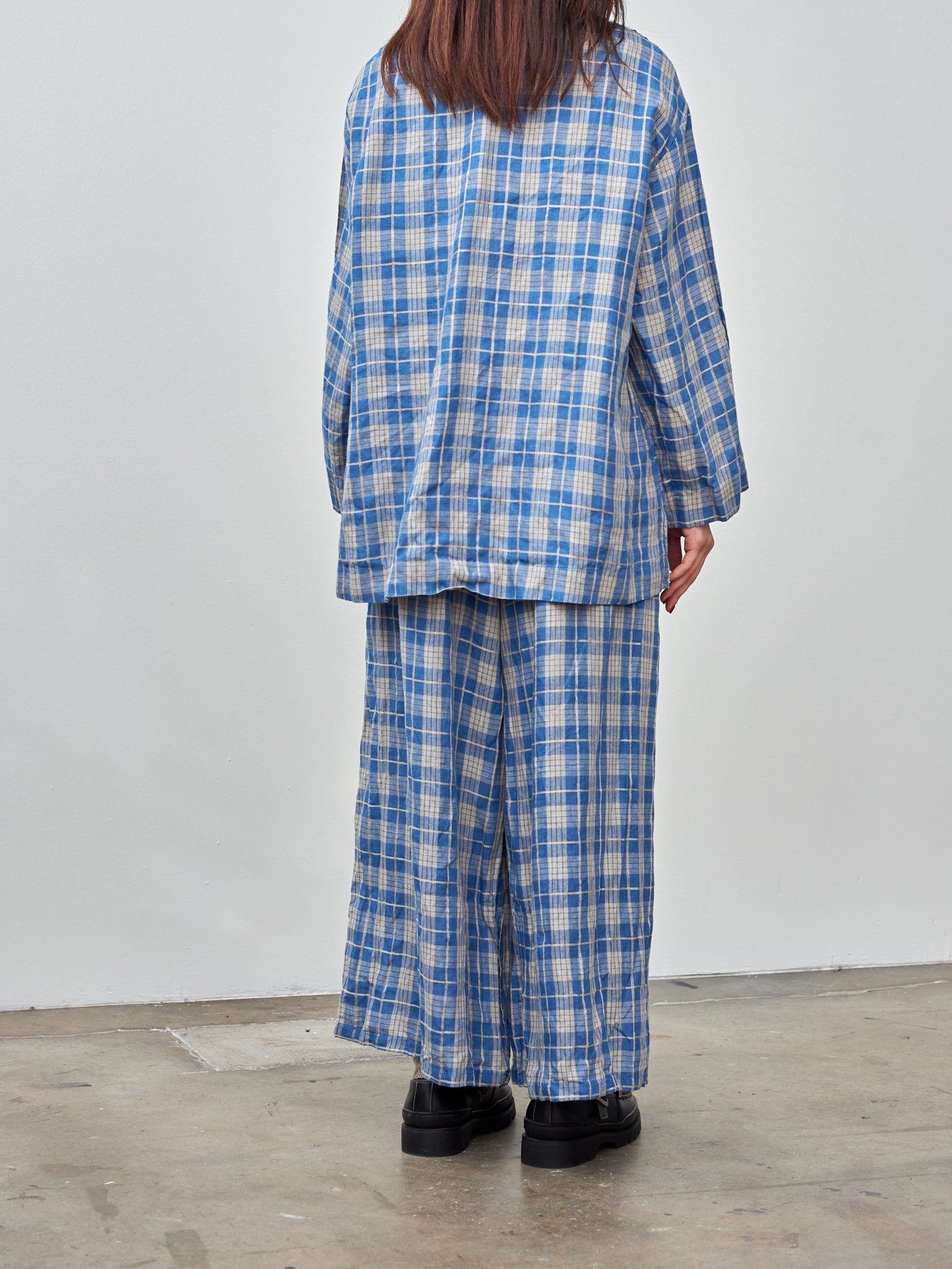 Namu Shop - Ichi Indigo Check Pullover - Indigo Light x Natural