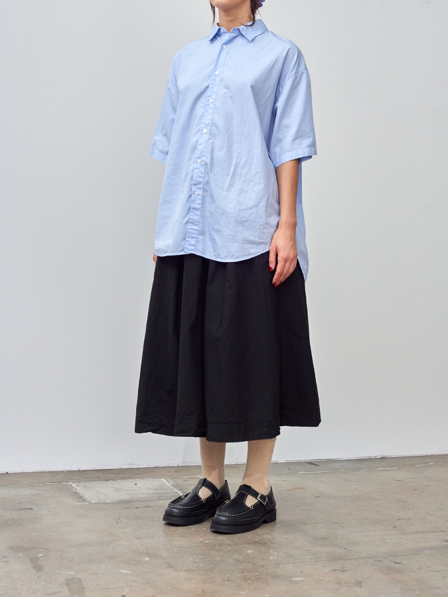 Namu Shop - Veritecoeur Half Sleeve Big Shirt - Sax Blue
