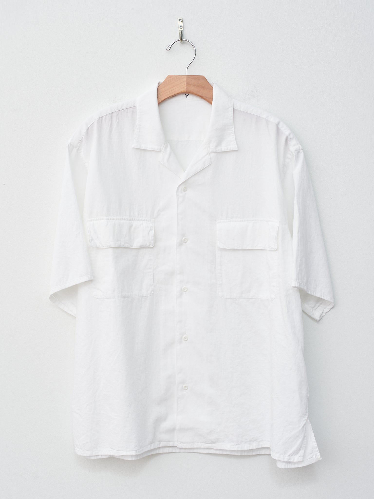 Namu Shop - Y Organic Cotton Washer Satin Open Collar Shirt - White