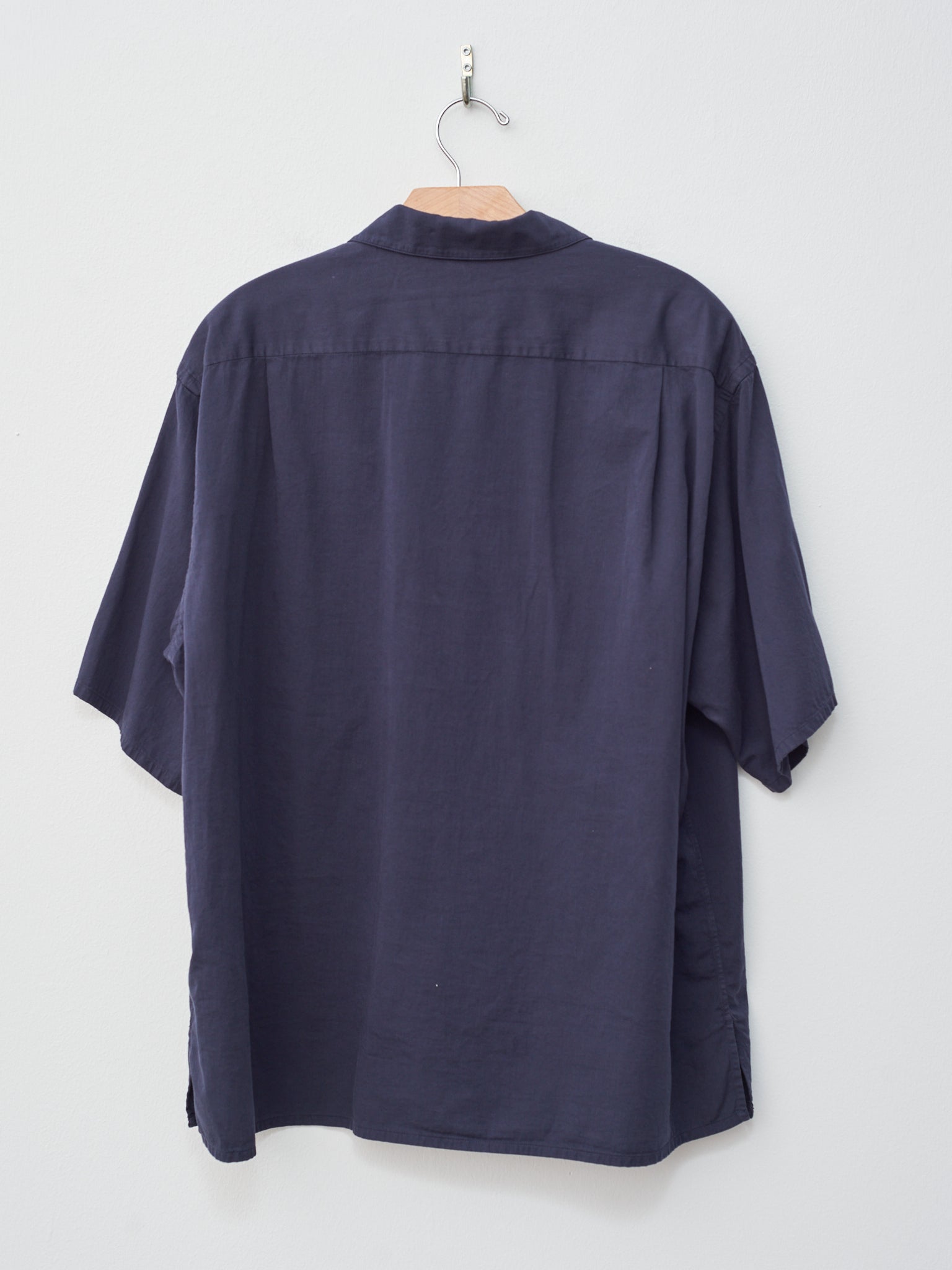 Namu Shop - Y Organic Cotton Washer Satin Open Collar Shirt - Navy
