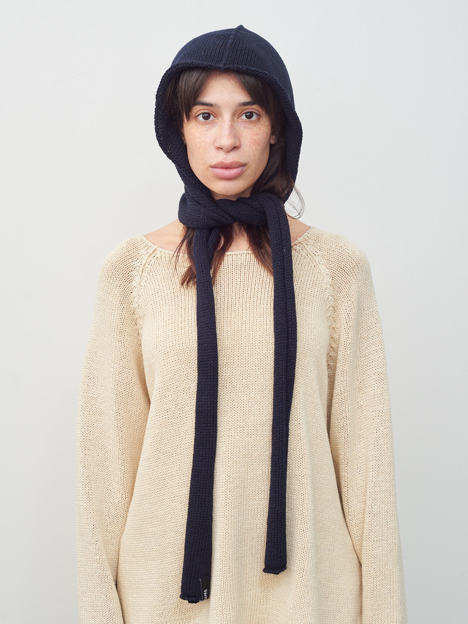 Namu Shop - Veritecoeur Cotton Silkette Hooded Stole - Dark Navy