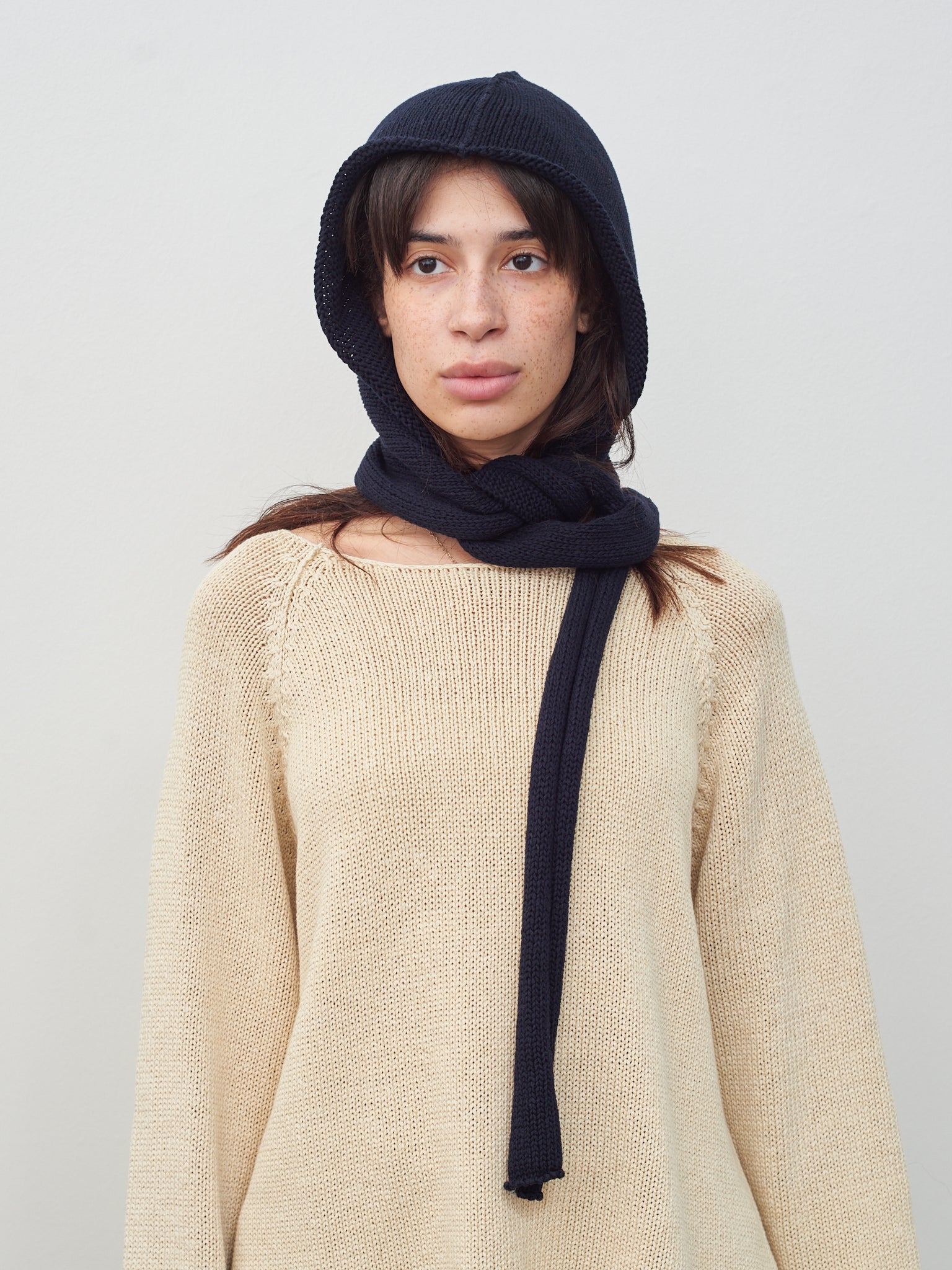 Namu Shop - Veritecoeur Cotton Silkette Hooded Stole - Dark Navy