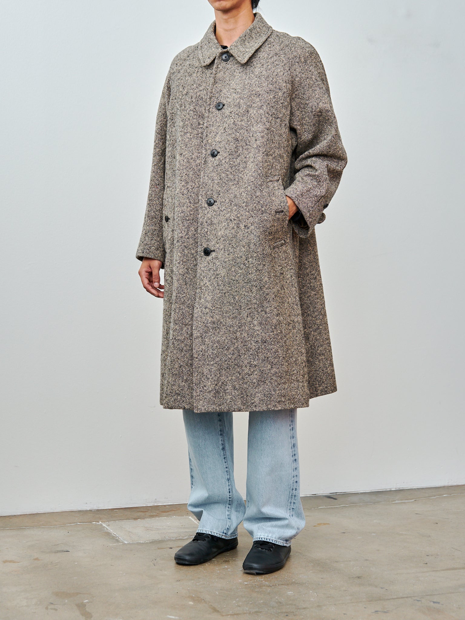 Namu Shop - Kaptain Sunshine Umbrella Coat - Black Nep Donegal Tweed