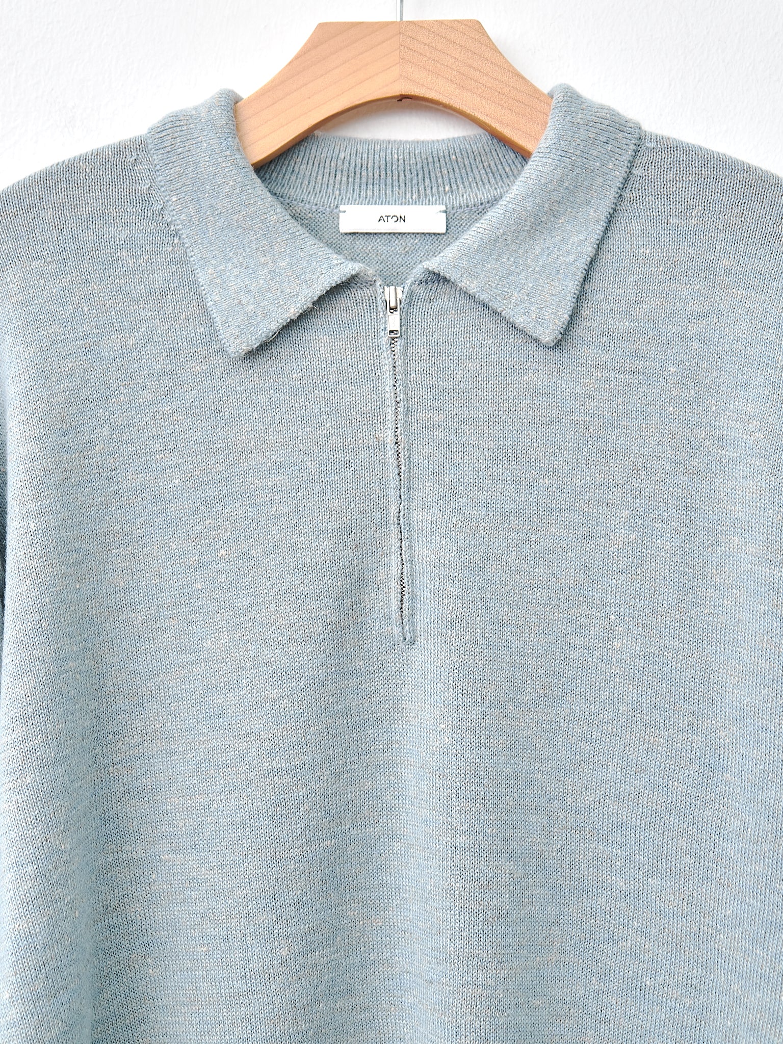 Namu Shop - Aton Baby Alpaca Linen Zip Up Polo Sweater - Sax