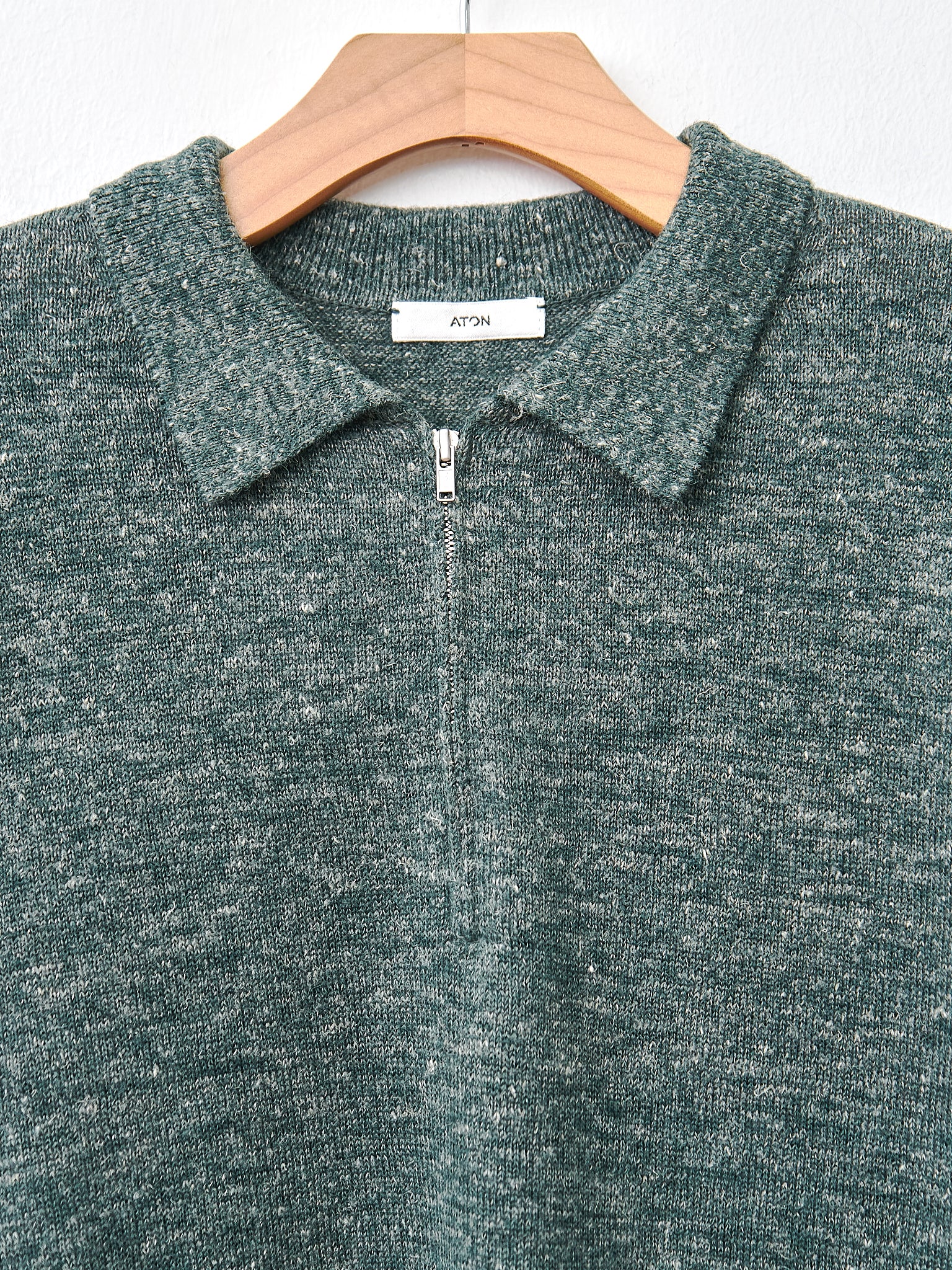Namu Shop - Aton Baby Alpaca Linen Zip Up Polo Sweater - Green