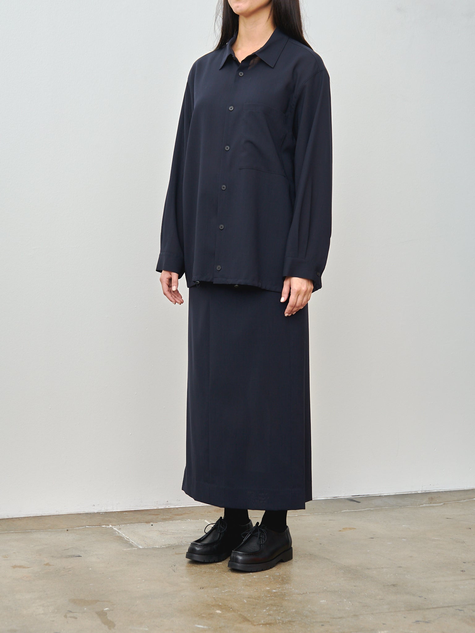 Namu Shop - Aton Wool Lawn Straight Skirt - Navy