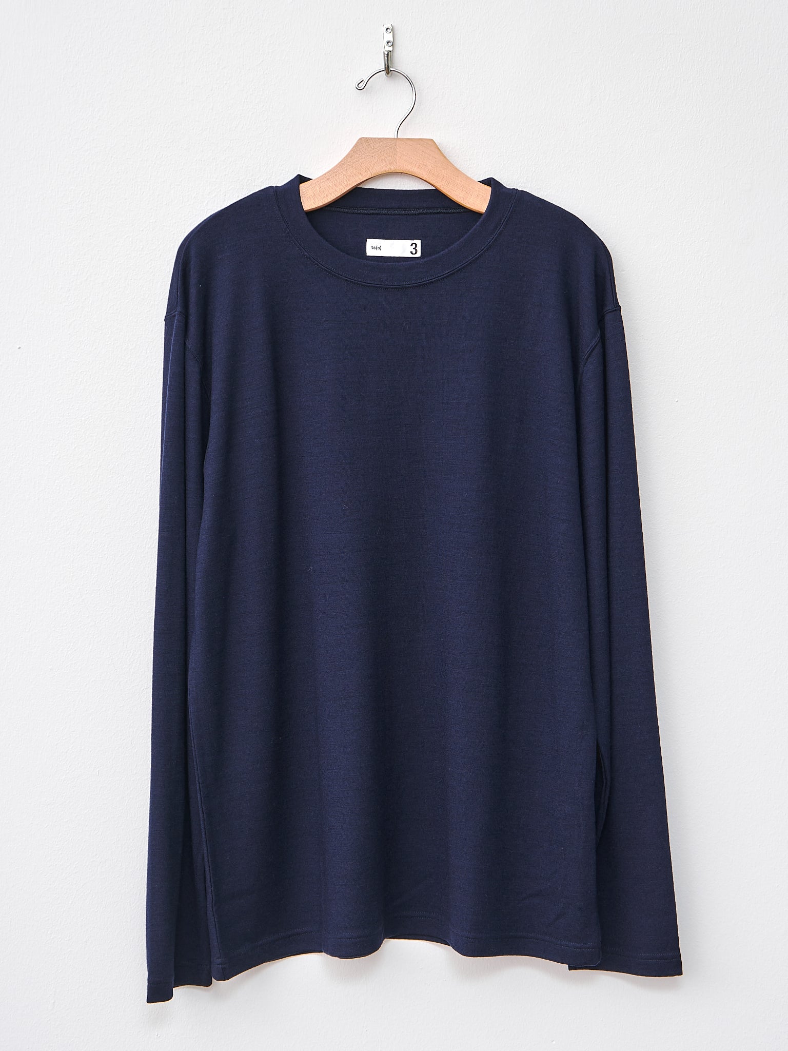 Namu Shop - ts(s) Washable Milled Wool Jersey Crewneck Top - Navy