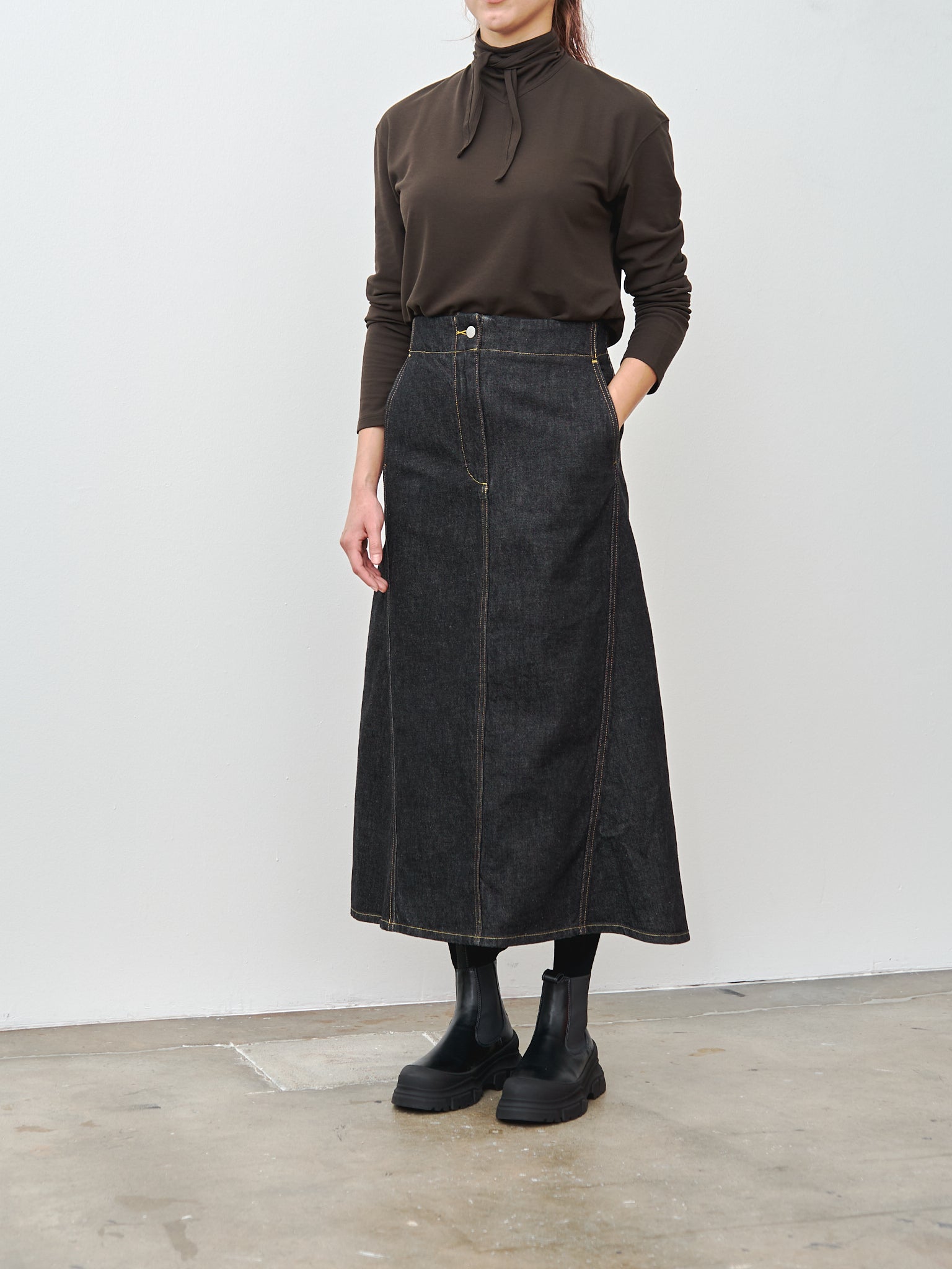 Namu Shop - Studio Nicholson Garner Skirt - Black Denim