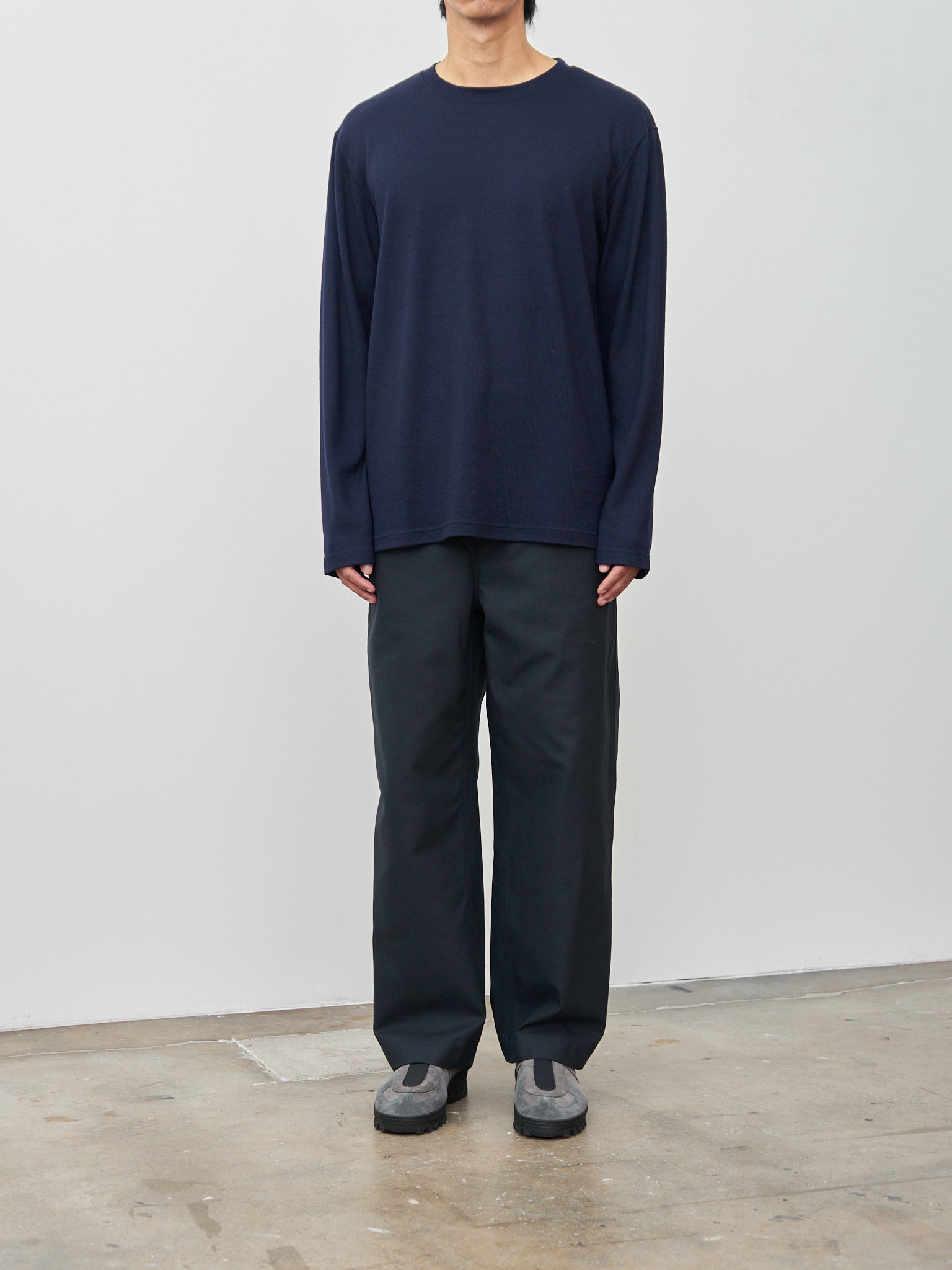 Namu Shop - ts(s) Washable Milled Wool Jersey Crewneck Top - Navy