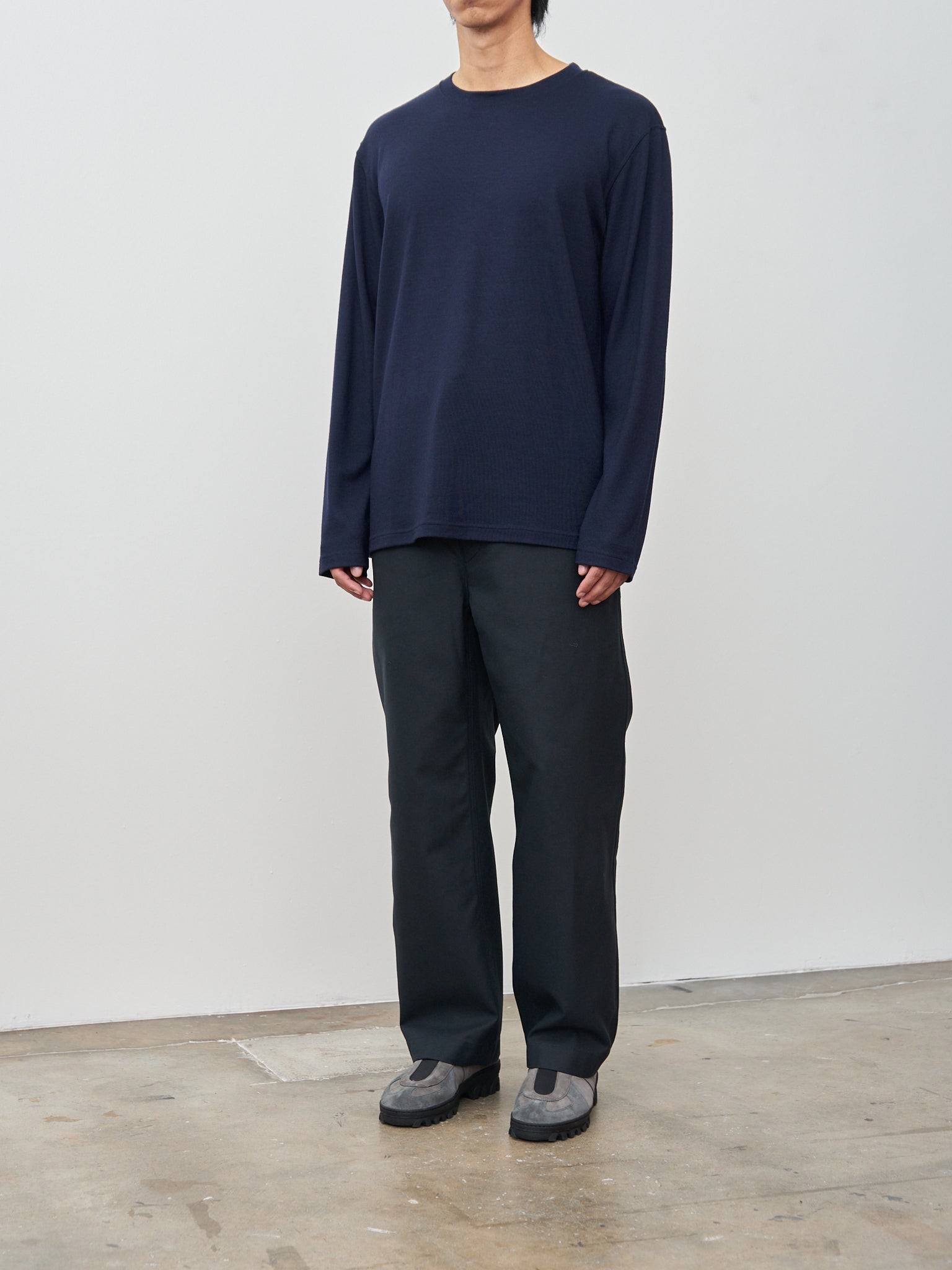 Namu Shop - ts(s) Washable Milled Wool Jersey Crewneck Top - Navy