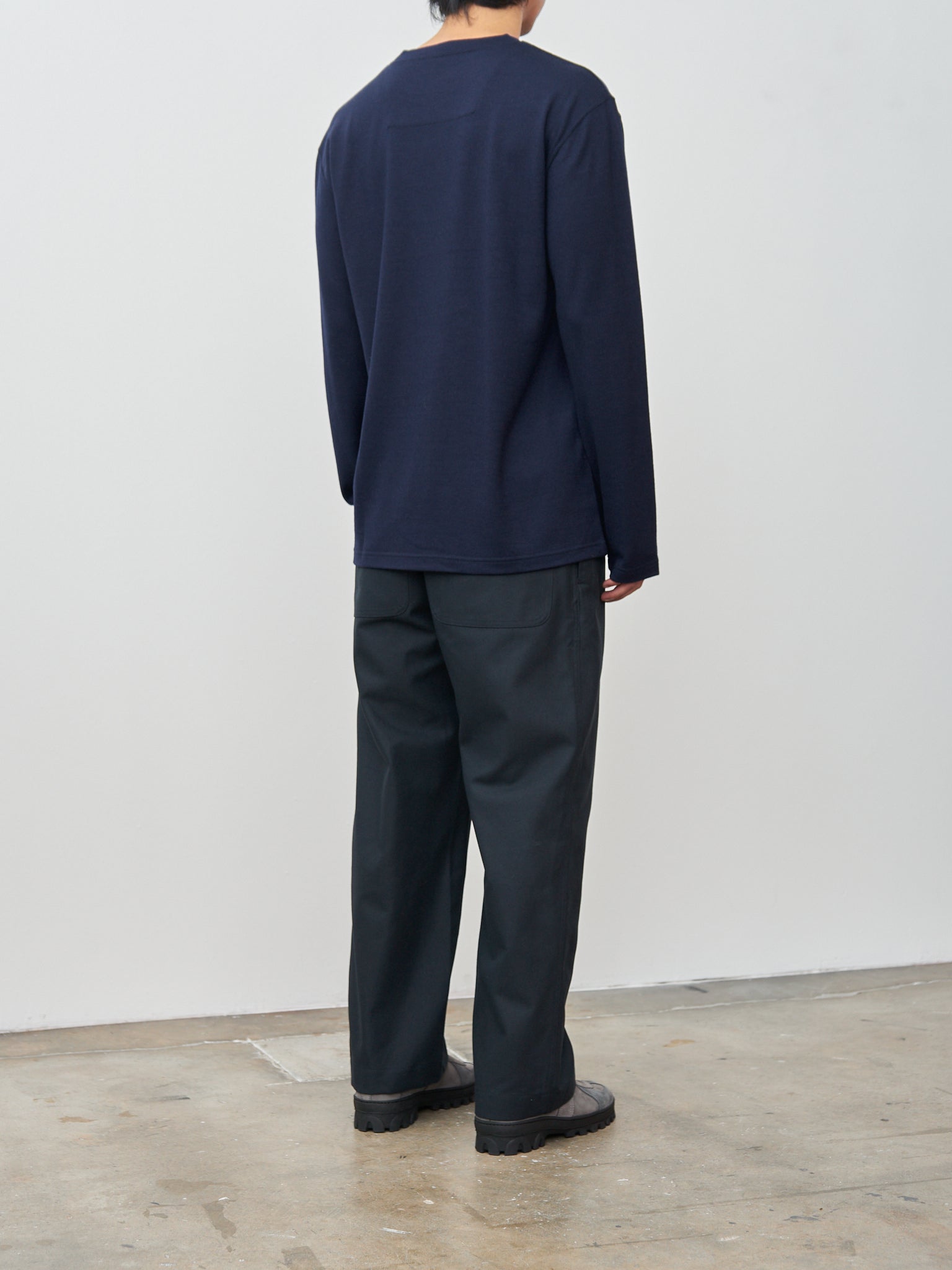 Namu Shop - ts(s) Washable Milled Wool Jersey Crewneck Top - Navy