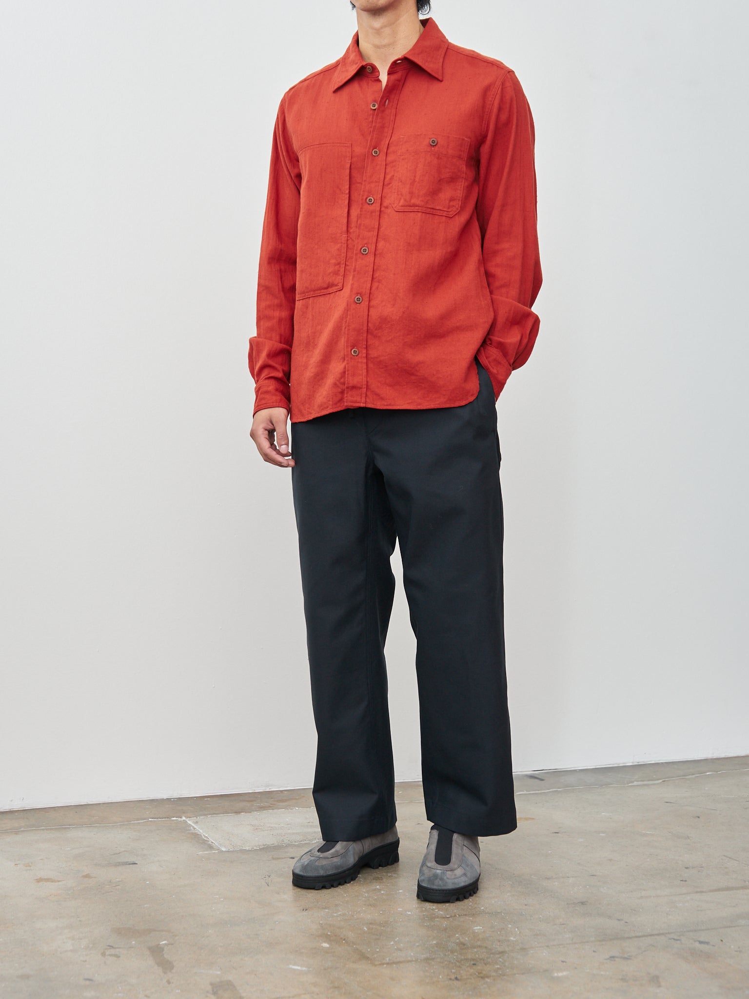 Namu Shop - ts(s) Organic Cotton Neps Asymmetric Pocket Work Shirt - Red