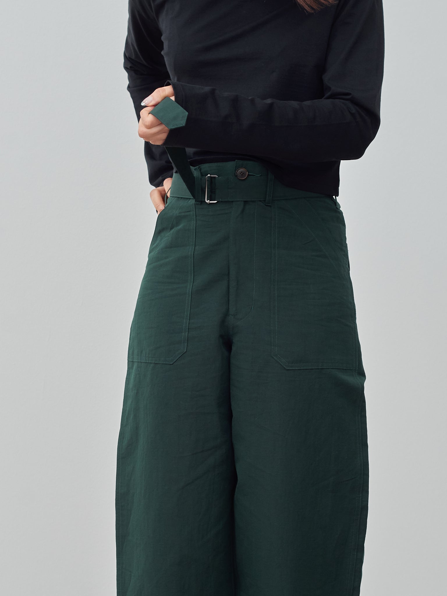 Namu Shop - Auralee High Density Finx Linen Weather Pants - Dark Green